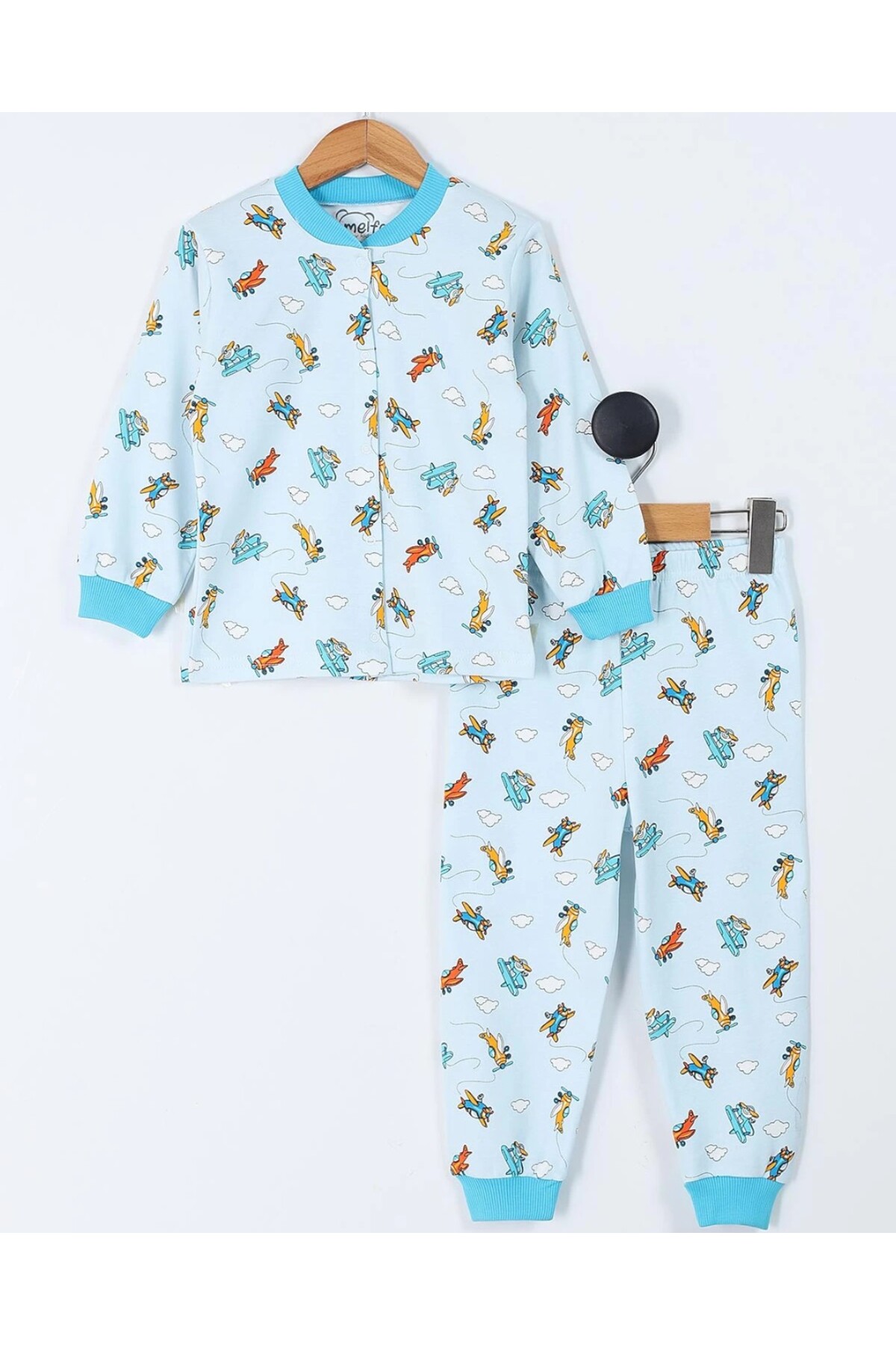 VOY KİDS Erkek Çocuk Çıtçıtlı Uçak Baskılı 2-6 Yaş %100 Pamuklu Mevsimlik Gecelik Pijama Takımı fotoğrafı 2 (önizleme)