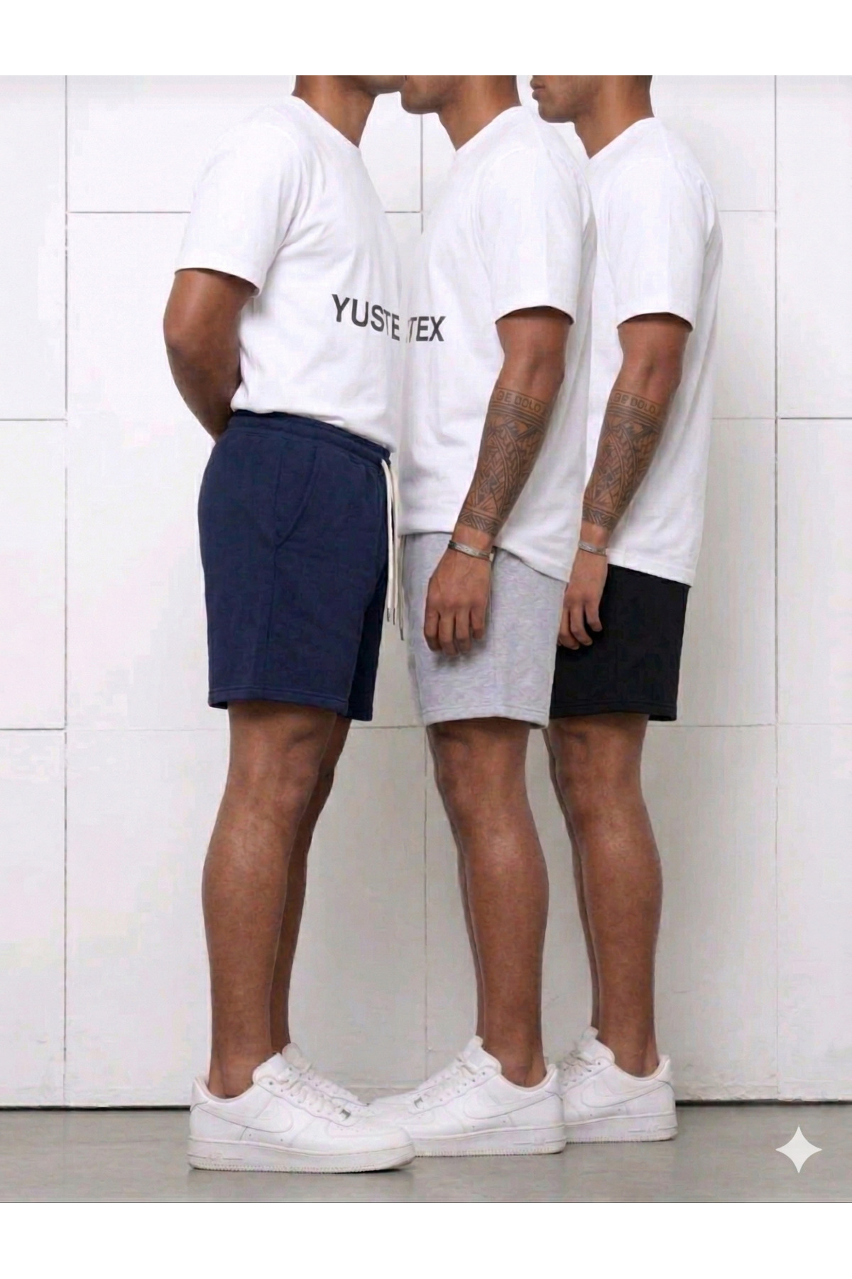 LAUSRA  3’lü Paket Erkek Şort Seti - Siyah, Gri, Lacivert - Yüksek Bel Rahat Kesim Beli Bağcıklı Şort - Görsel 3