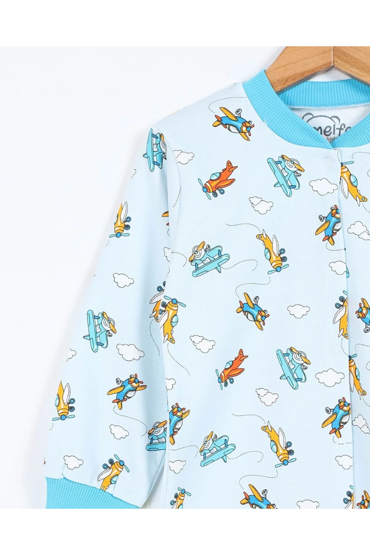 Egelite Erkek Çocuk Çıtçıtlı Uçak Baskılı 2-6 Yaş %100 Pamuklu Mevsimlik Gecelik Pijama Takımı fotoğrafı 4 (önizleme)