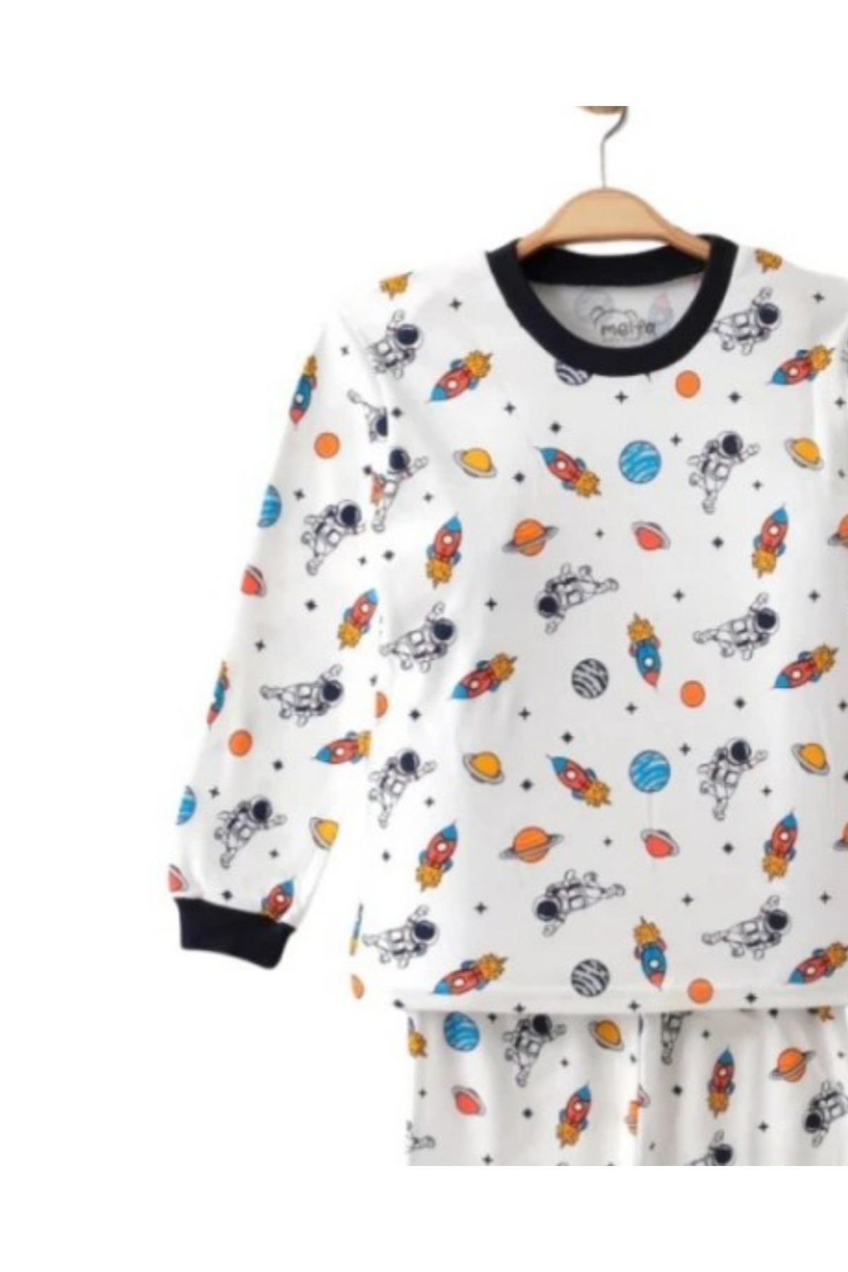 VOY KİDS Erkek Çocuk 6-9 Yaş Astronot Baskılı Bisiklet Yakalı Mevsimlik %100 Pamuk Gecelik Pijama Takımı fotoğrafı 4 (önizleme)