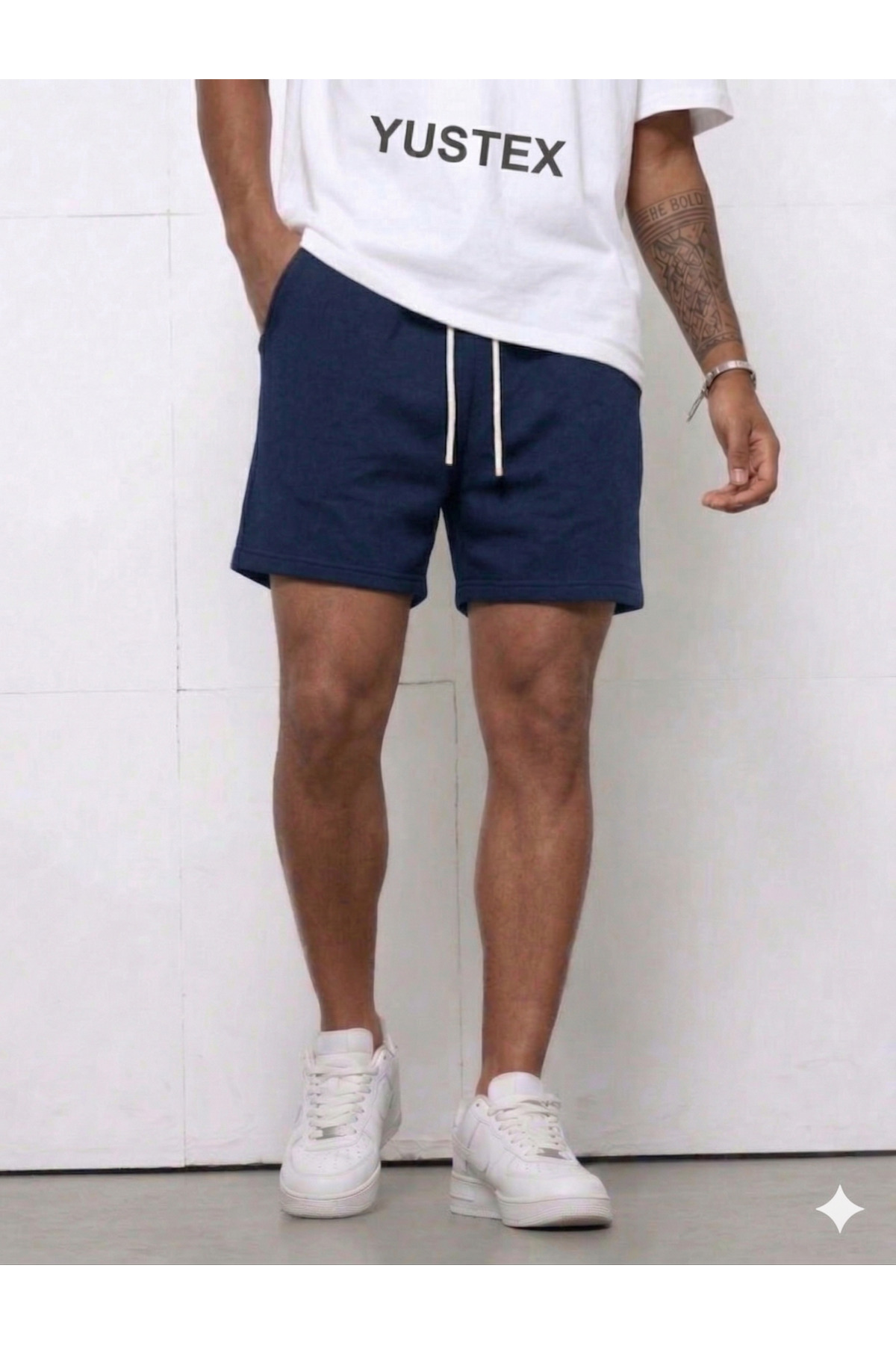 LAUSRA  3’lü Paket Erkek Şort Seti - Siyah, Gri, Lacivert - Yüksek Bel Rahat Kesim Beli Bağcıklı Şort - Görsel 6