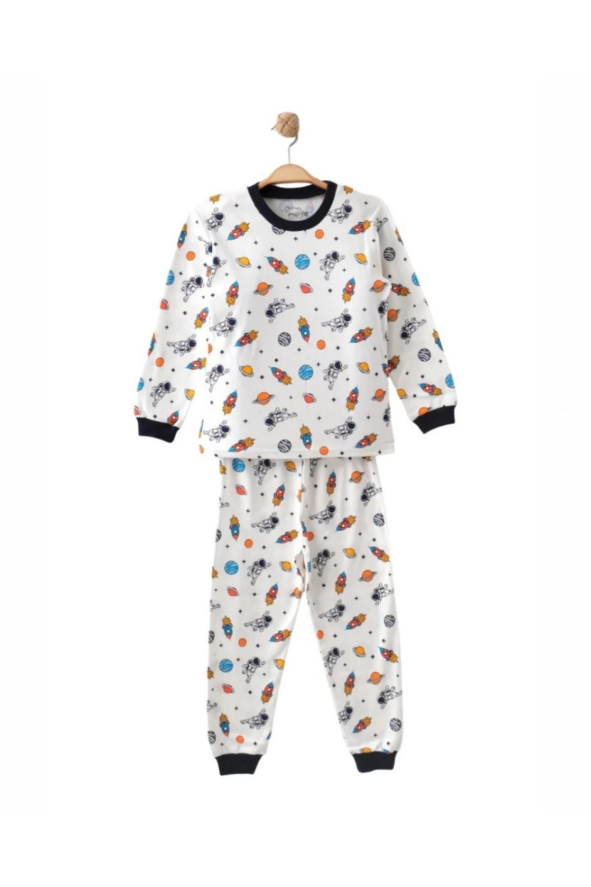 VOY KİDS Erkek Çocuk 6-9 Yaş Astronot Baskılı Bisiklet Yakalı Mevsimlik %100 Pamuk Gecelik Pijama Takımı fotoğrafı 3 (önizleme)