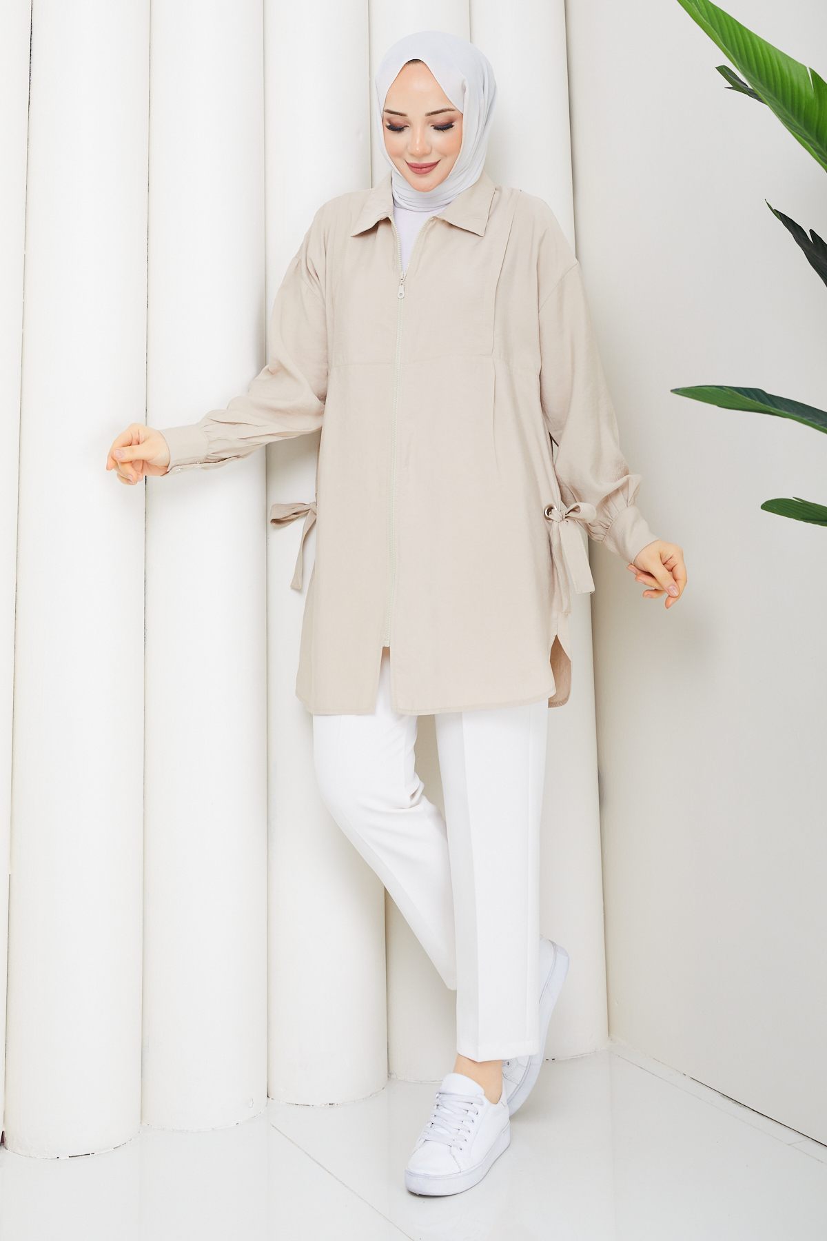 Pamuk Butik  Kadın Kuş Gözü Detaylı Fermuar Kapamalı Tunik - Görsel 3