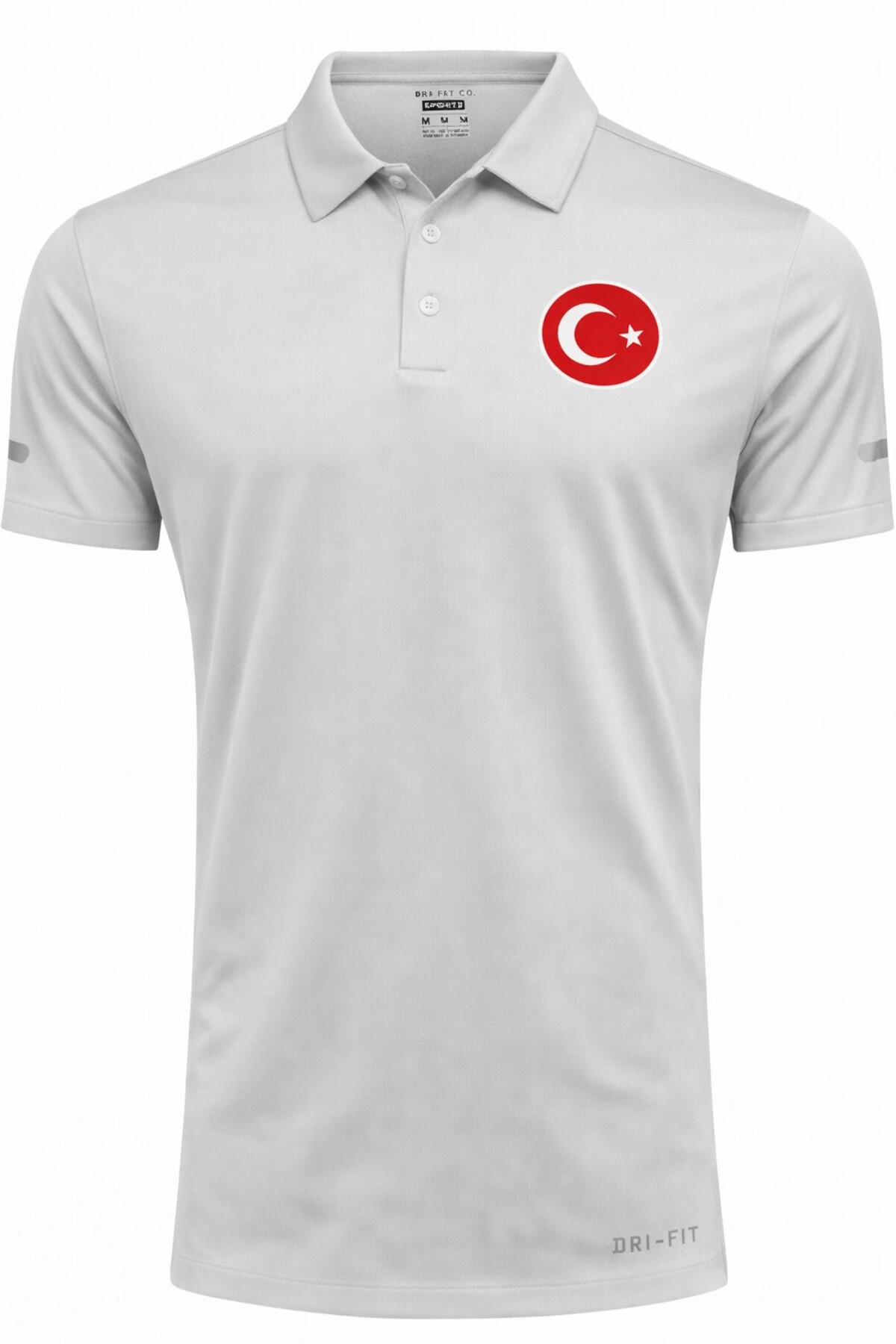 Polo Neck Lightweight Flexible Fast Drying Fabric Sports T-Shirt with Turkish Flag Logo