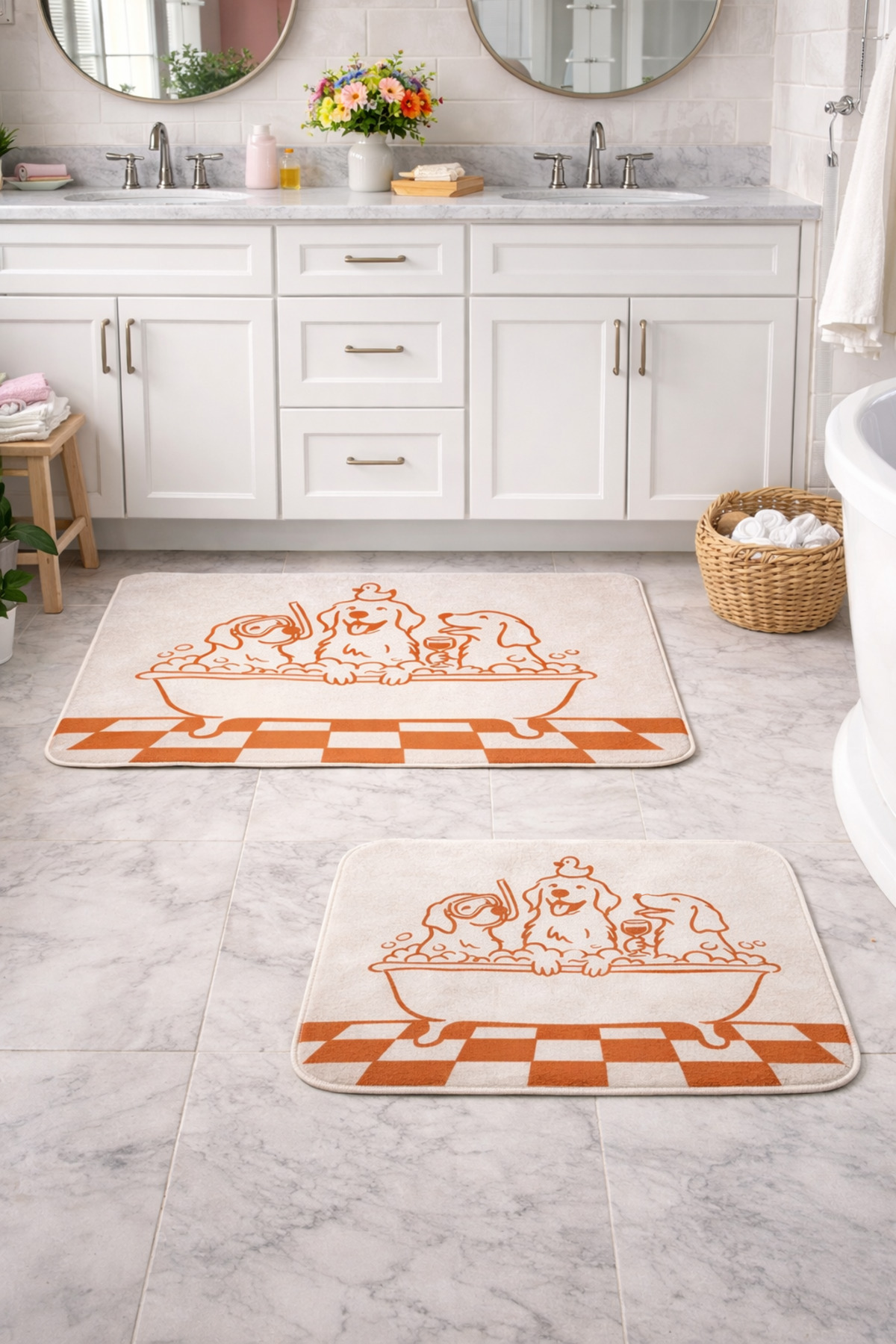 Non-Slip Base Washable 2-Piece Bath Mat - 60*100 cm - 50*60 cm - Foam Paws