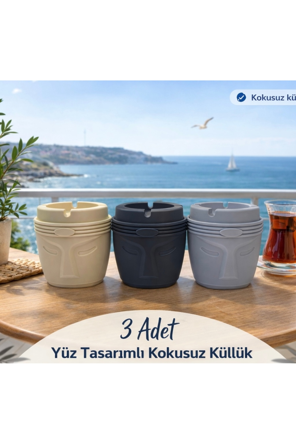 NZR Face Kokusuz Küllük Minimal Sade Tasarım 3 Adet Krem Siyah Gri
