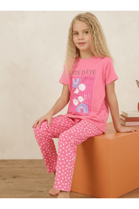 vitmo Kız Çocuk Kısa Kollu %100 Pamuklu Pijama Takımı Sunshine