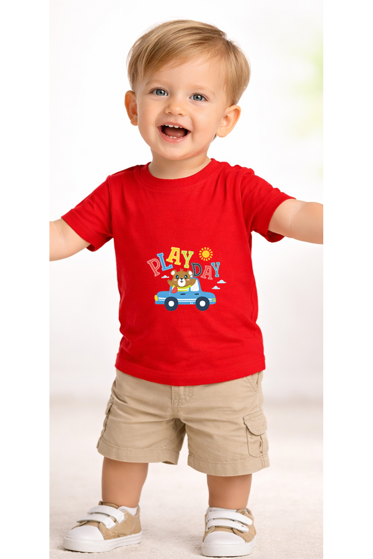 petite pati Kırmızı Playbear Bebek Tişört %100 Pamuk Penye Çocuk Tshirt Baskılı fotoğrafı 2 (önizleme)