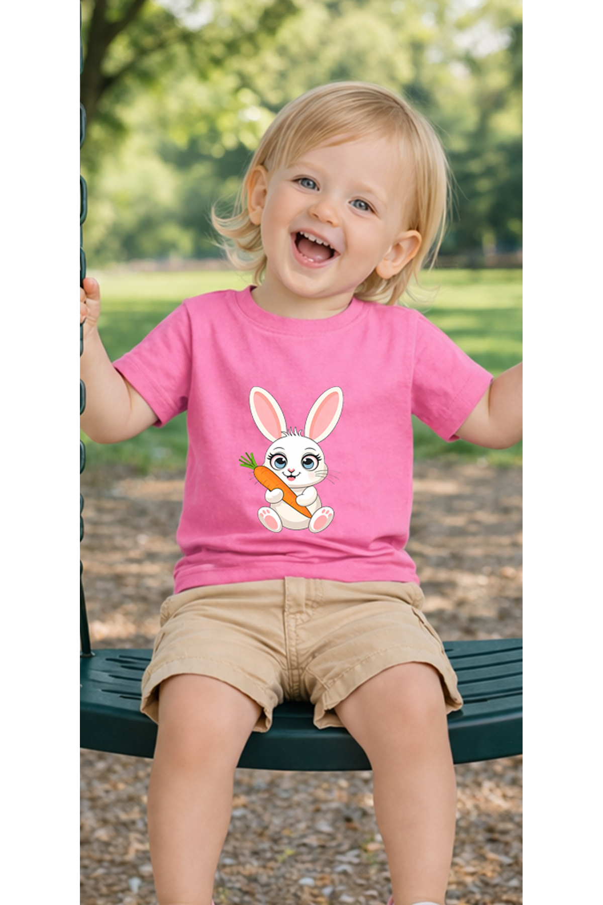 petite pati Pembe Bunnycarrot Bebek Tişört %100 Pamuk Penye Çocuk Tshirt Baskılı fotoğrafı 3 (önizleme)
