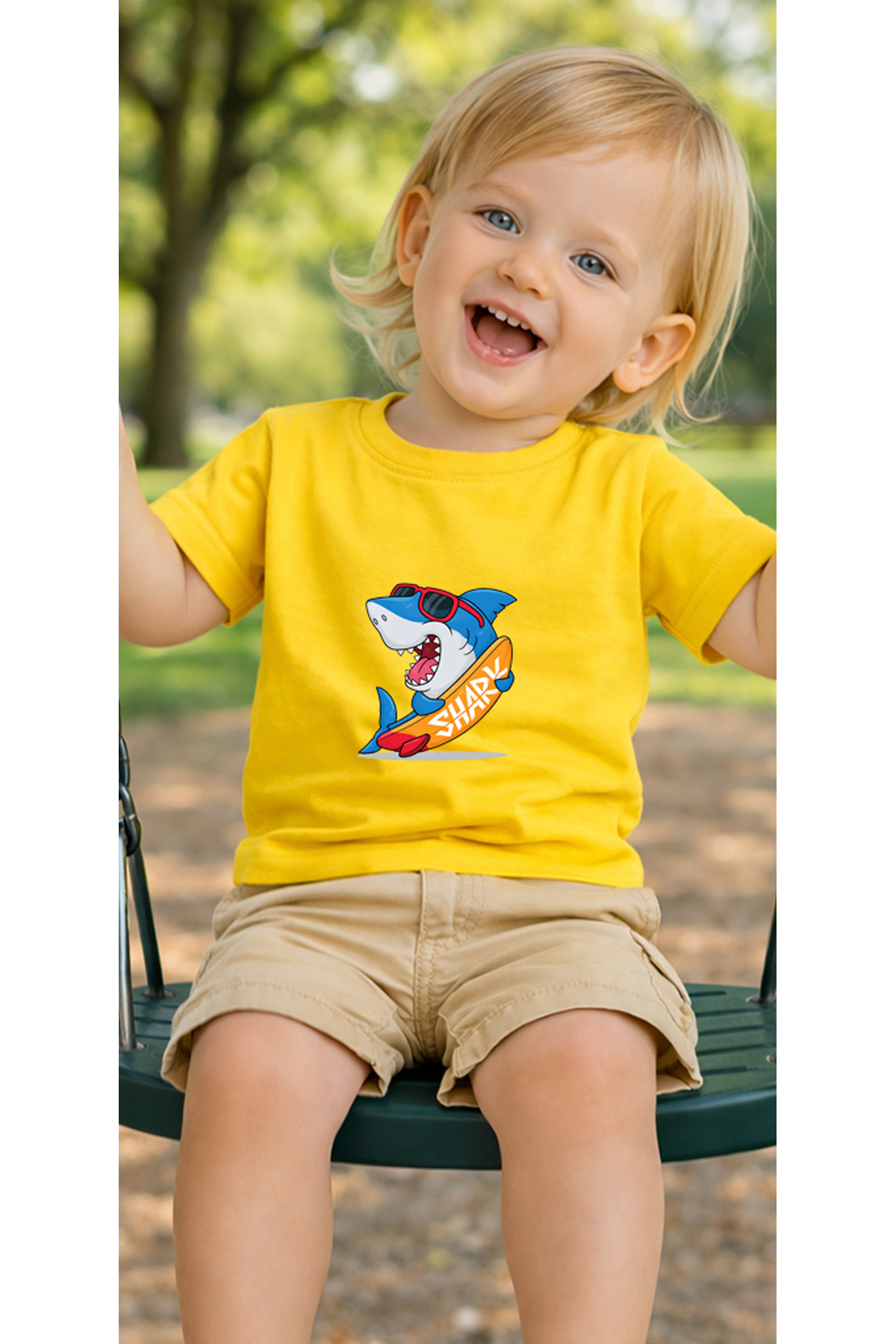 petite pati Sarı Surfshark Bebek Tişört %100 Pamuk Penye Çocuk Tshirt Baskılı fotoğrafı 3 (önizleme)