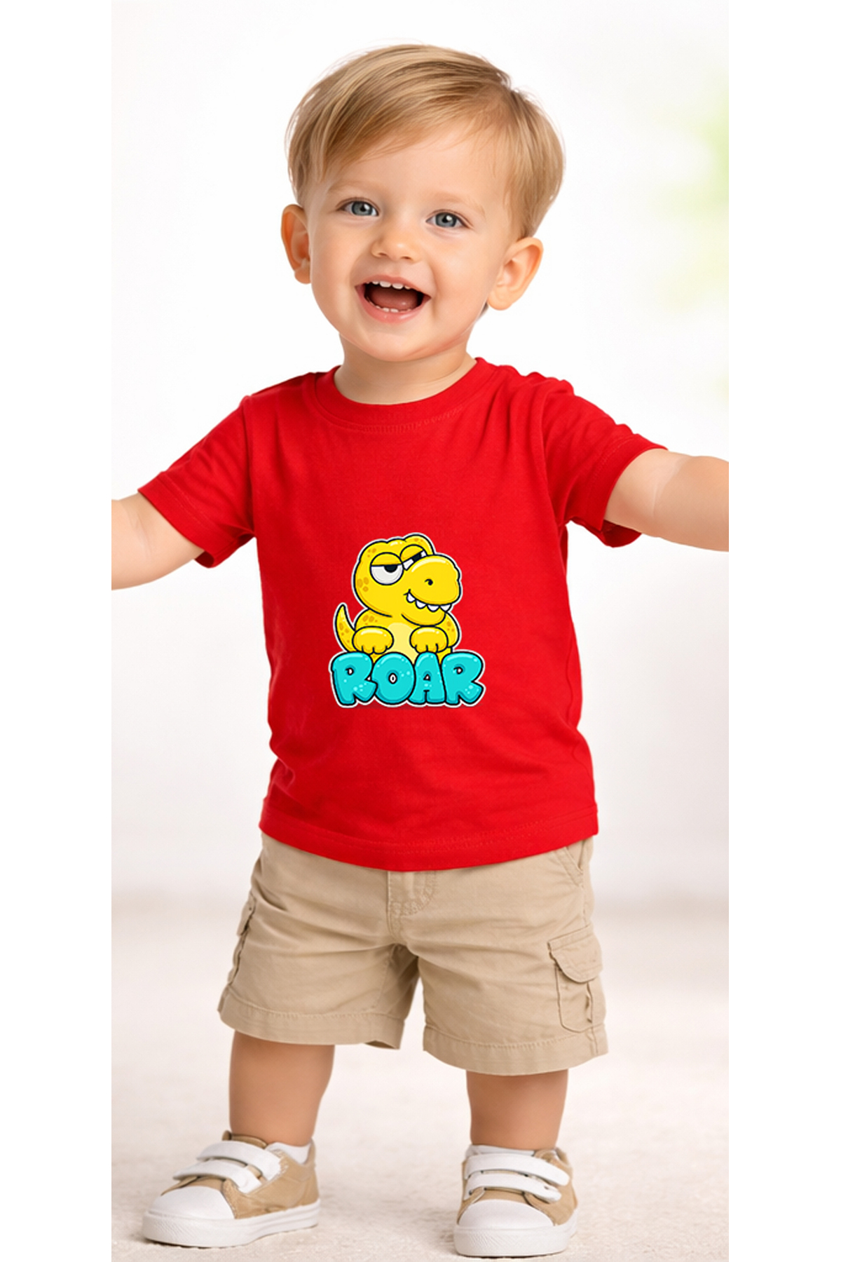 petite pati Kırmızı Dinoroar Bebek Tişört %100 Pamuk Penye Çocuk Tshirt Baskılı fotoğrafı 2 (önizleme)