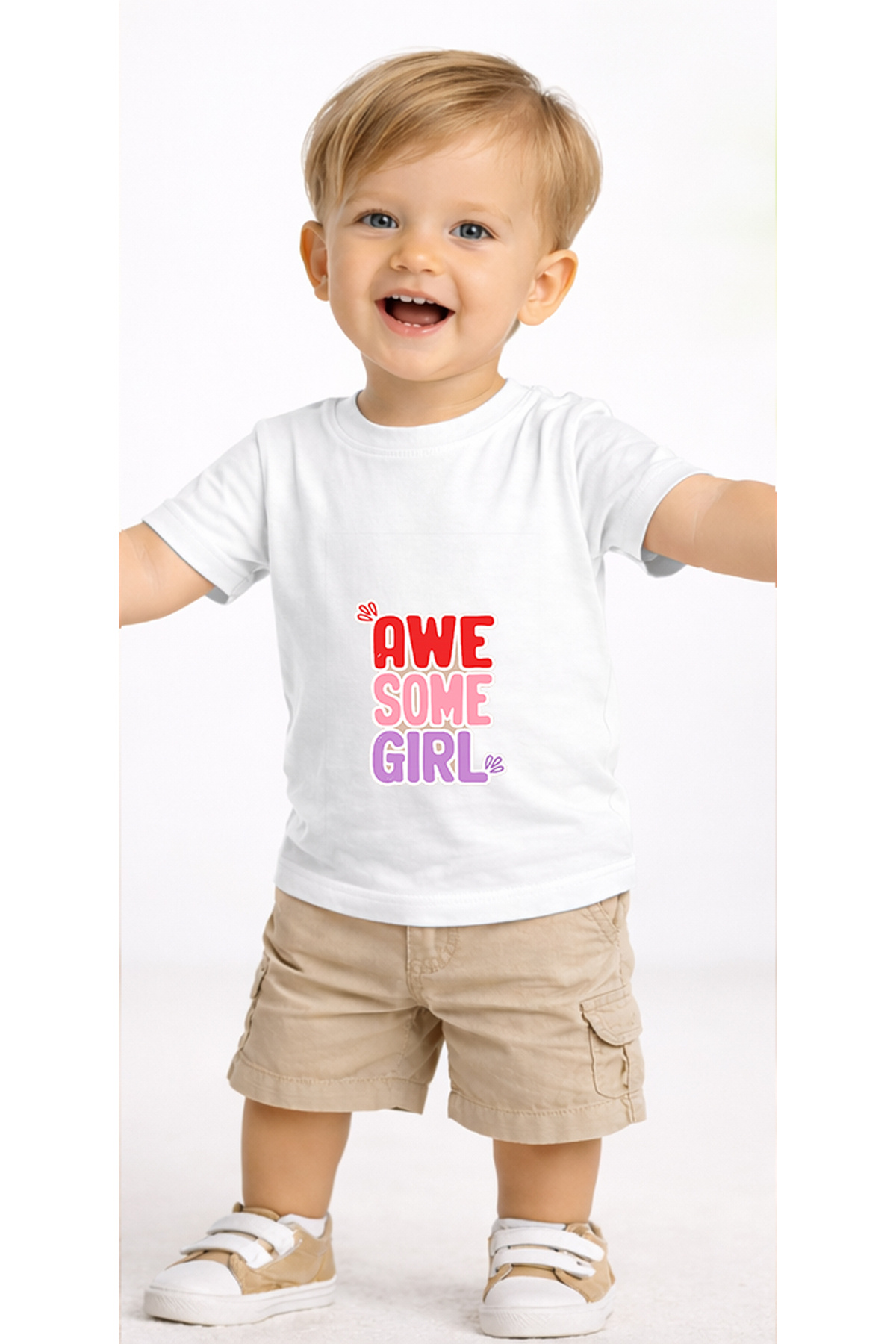 petite pati Beyaz Awsomegirl Bebek Tişört %100 Pamuk Penye Çocuk Tshirt Baskılı fotoğrafı 2 (önizleme)