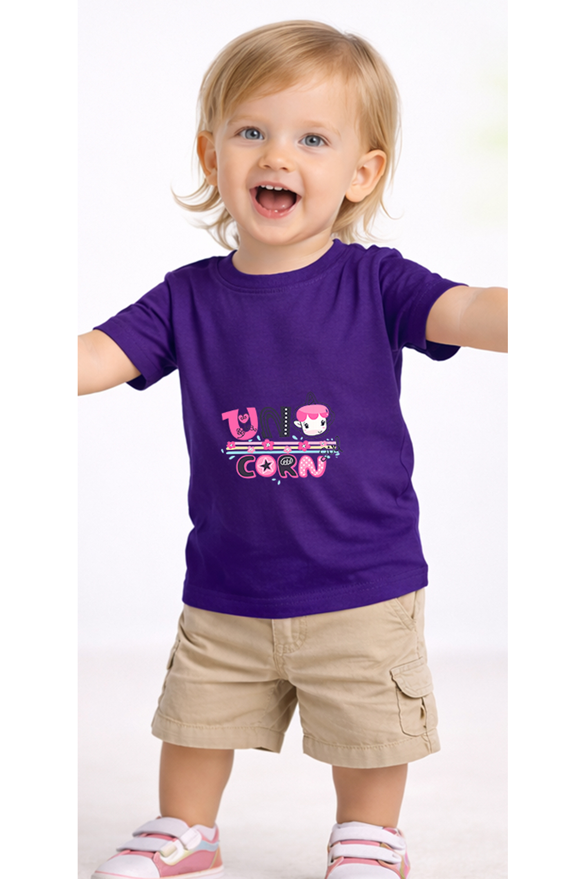 petite pati Mor Unicorncicek Bebek Tişört %100 Pamuk Penye Çocuk Tshirt Baskılı fotoğrafı 2 (önizleme)