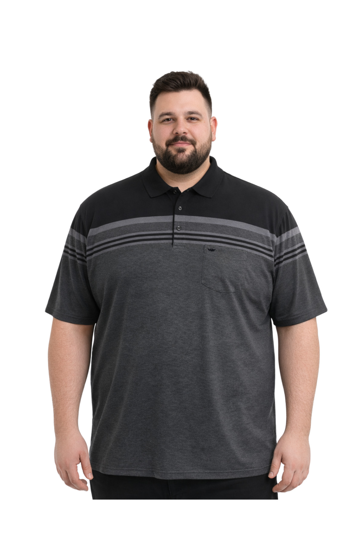 BattalModa Erkek Büyük Beden Melanj Siyah Polo Yaka Kısa Kollu Block Tişört 5XL-6XL-7XL-8XL