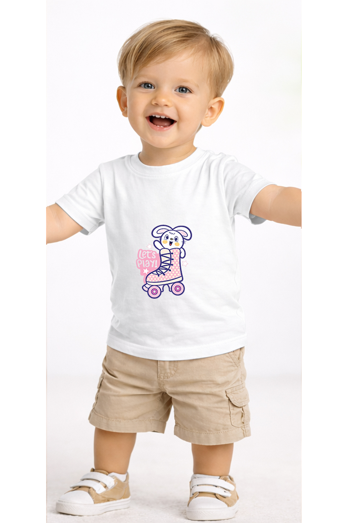 petite pati Beyaz Playbear Bebek Tişört %100 Pamuk Penye Çocuk Tshirt Baskılı fotoğrafı 2 (önizleme)