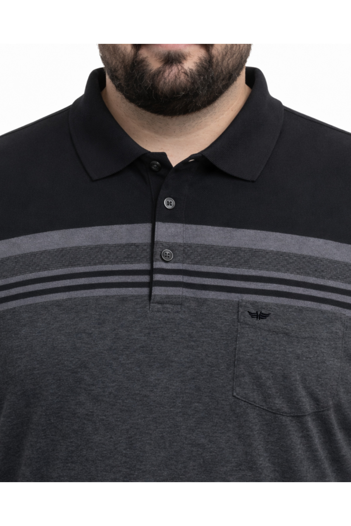 BattalModa Erkek Büyük Beden Melanj Siyah Polo Yaka Kısa Kollu Block Tişört 5XL-6XL-7XL-8XL görsel 3