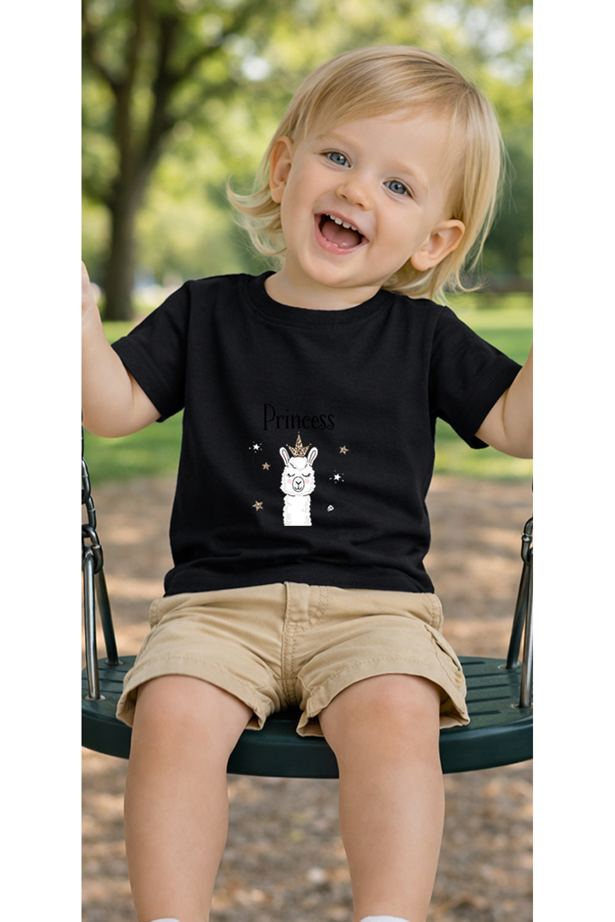 petite pati Siyah Princesslama Bebek Tişört %100 Pamuk Penye Çocuk Tshirt Baskılı fotoğrafı 3 (önizleme)