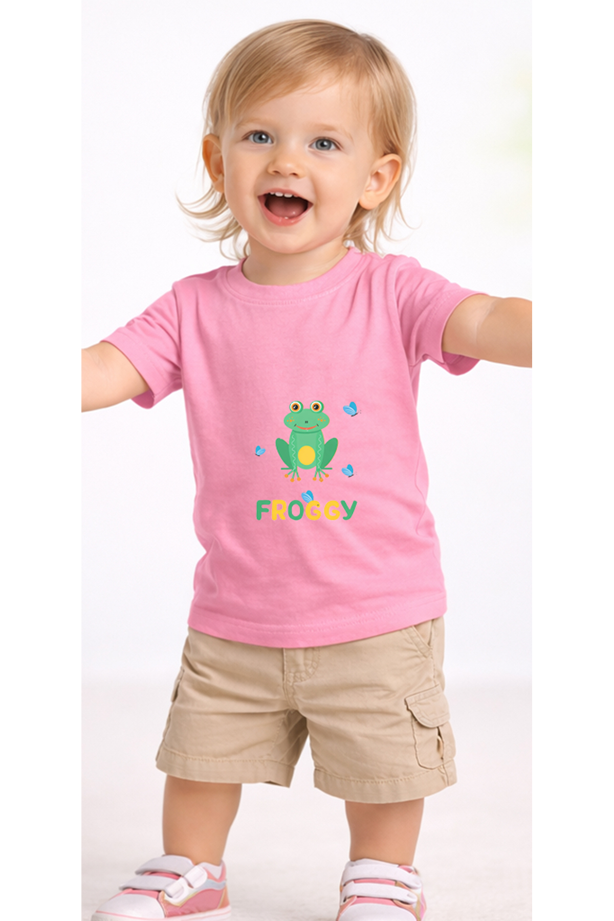 petite pati Pembe Froggy Bebek Tişört %100 Pamuk Penye Çocuk Tshirt Baskılı fotoğrafı 2 (önizleme)