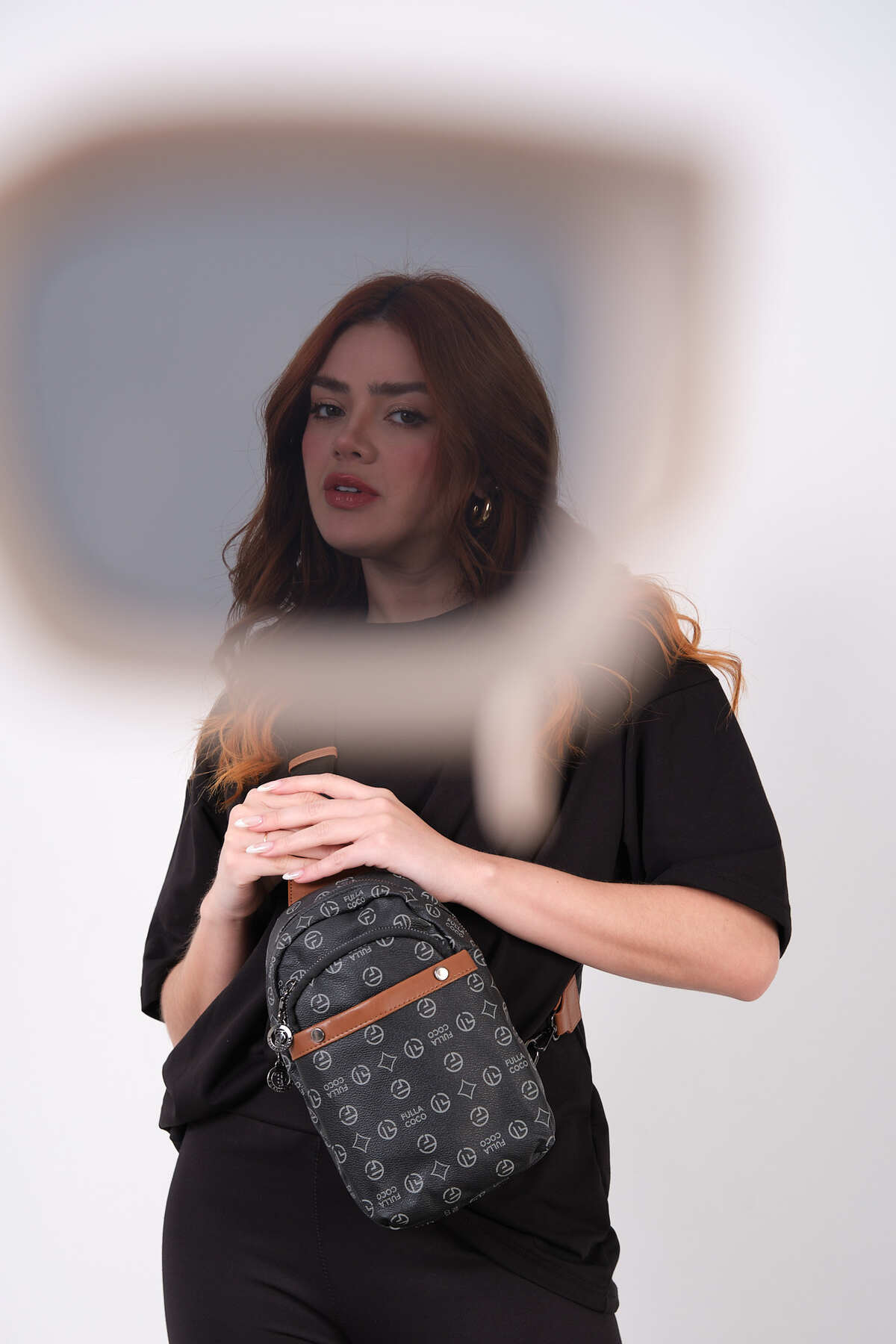Morpelikan Kadın Üç Bölmeli Siyah Monogram Body Bag Omuz Göğüs Çantası görsel 8