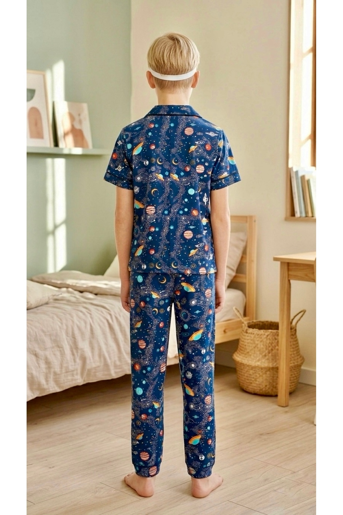 Enie Erkek Çocuk Pamuklu Uzay Desenli Yazlık Göz Bantlı Pijama Takımı fotoğrafı 4 (önizleme)