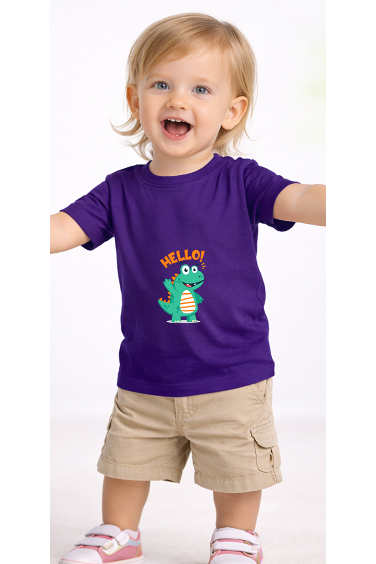 petite pati Mor Hellodino Bebek Tişört %100 Pamuk Penye Çocuk Tshirt Baskılı fotoğrafı 2 (önizleme)