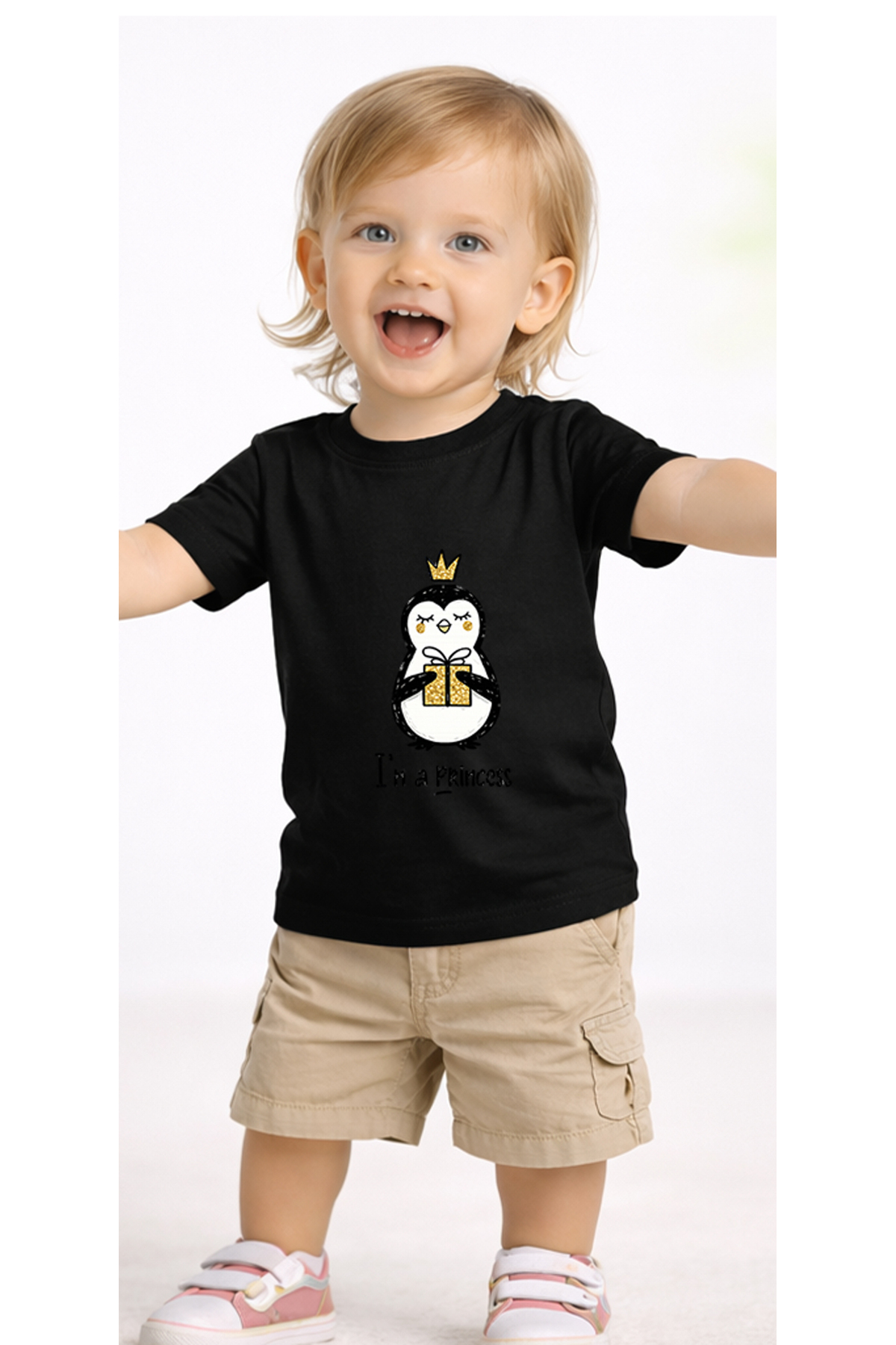 petite pati Siyah Princesspengu Bebek Tişört %100 Pamuk Penye Çocuk Tshirt Baskılı fotoğrafı 2 (önizleme)