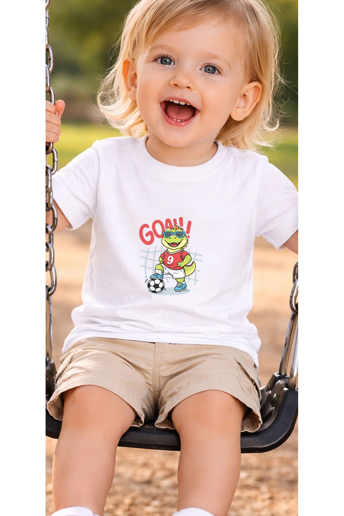 petite pati Beyaz Goaltimsah Bebek Tişört %100 Pamuk Penye Çocuk Tshirt Baskılı fotoğrafı 3 (önizleme)