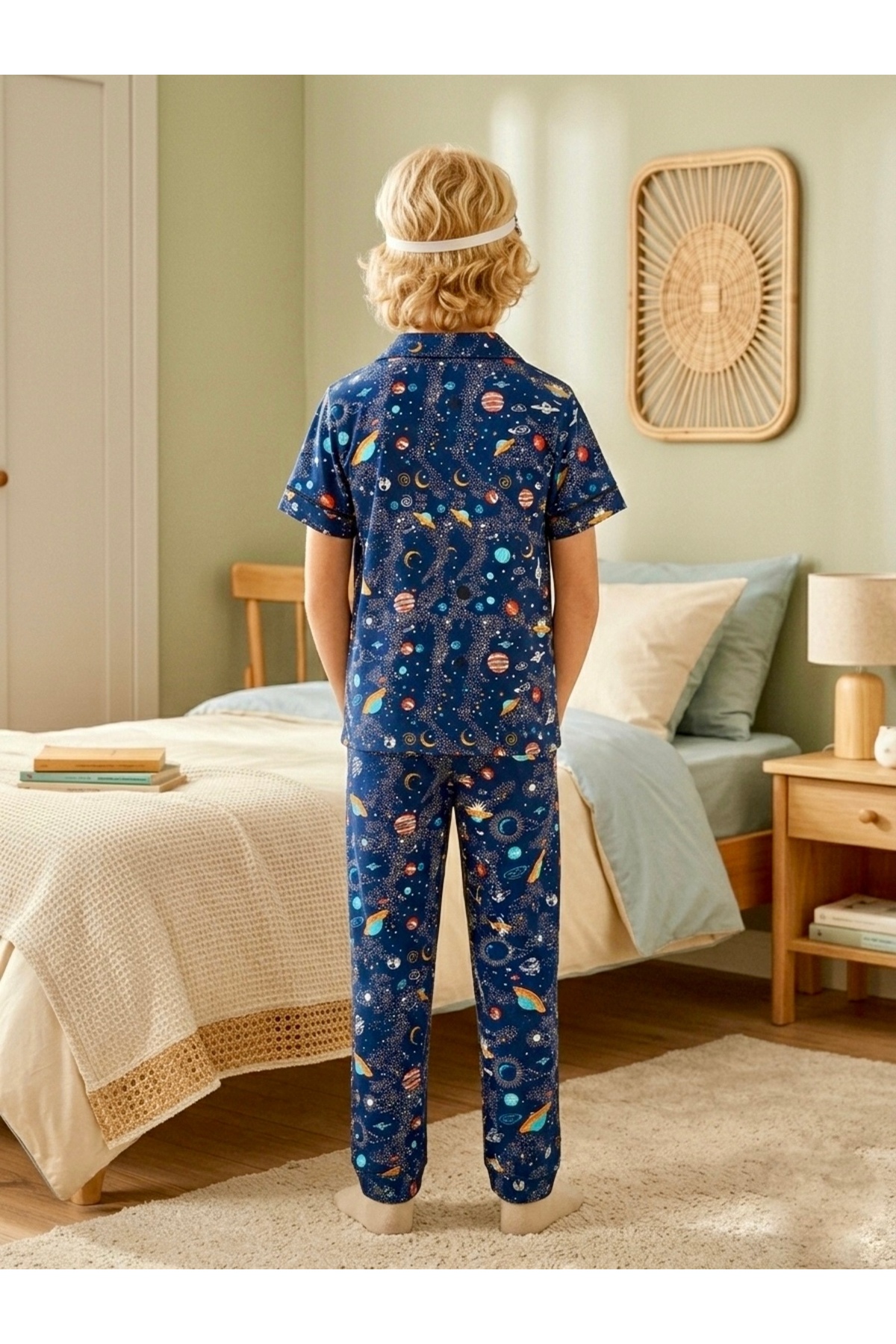 Enie Erkek Çocuk Pamuklu Uzay Desenli Yazlık Göz Bantlı Pijama Takımı fotoğrafı 2 (önizleme)