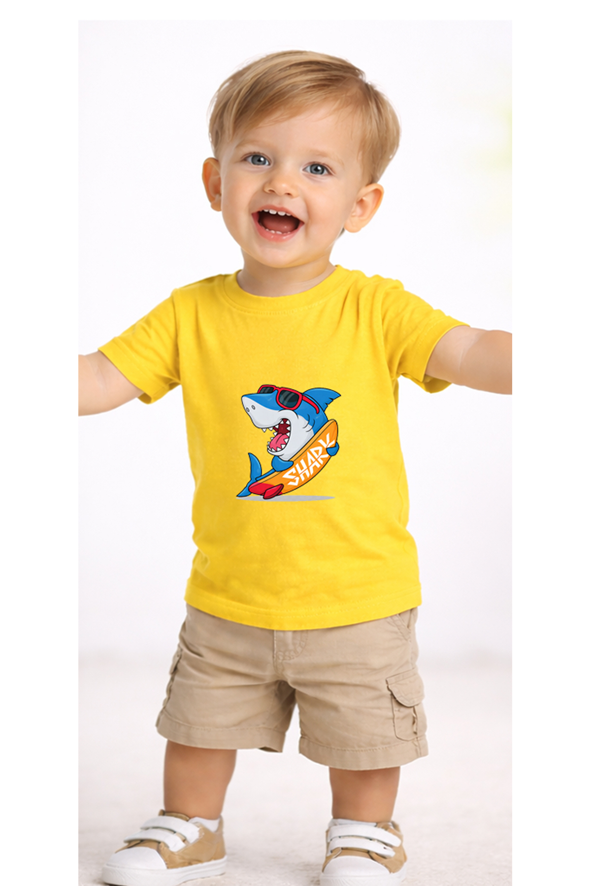 petite pati Sarı Surfshark Bebek Tişört %100 Pamuk Penye Çocuk Tshirt Baskılı fotoğrafı 2 (önizleme)
