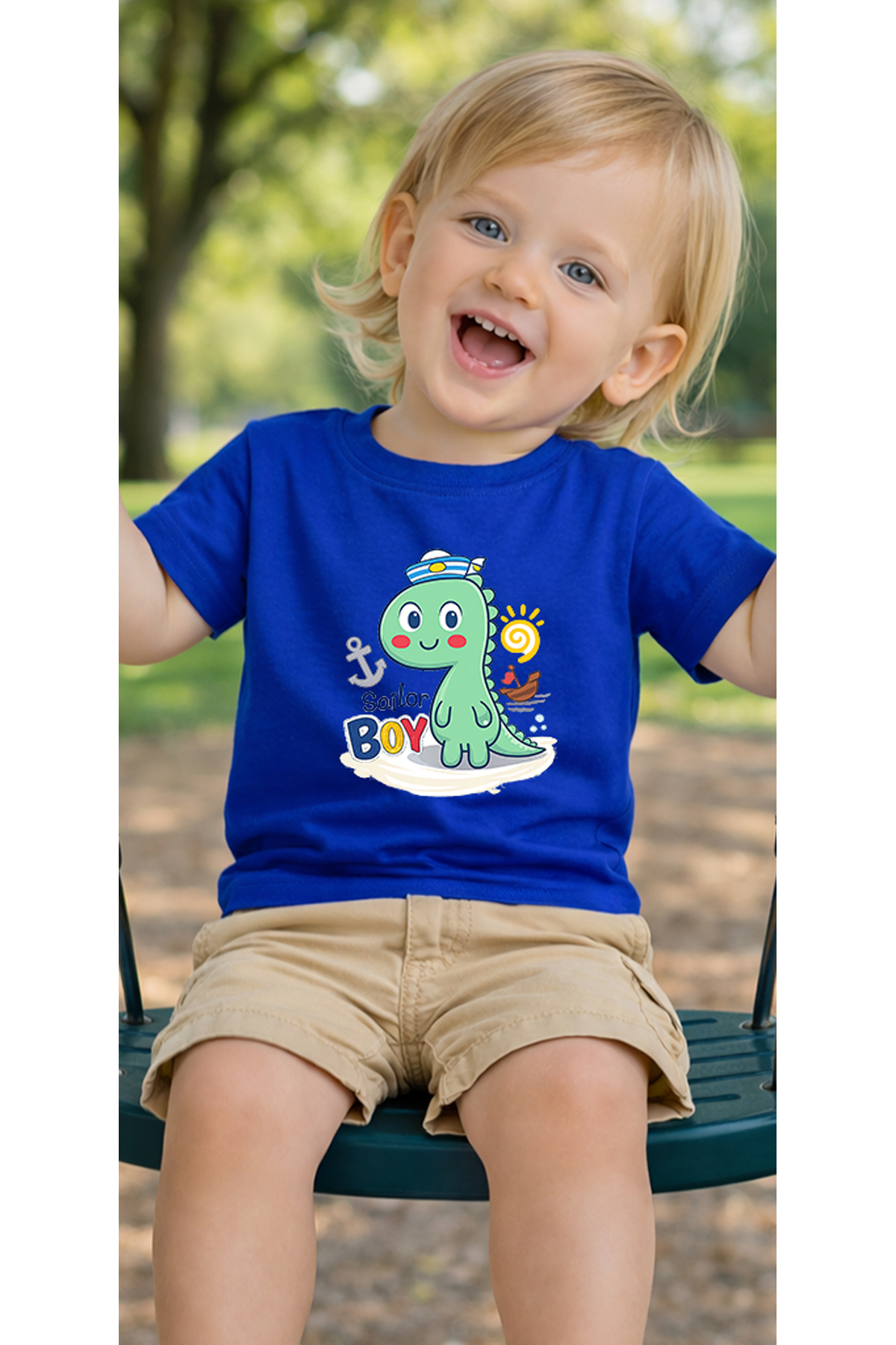 petite pati Mavi Sailordino Bebek Tişört %100 Pamuk Penye Çocuk Tshirt Baskılı fotoğrafı 3 (önizleme)