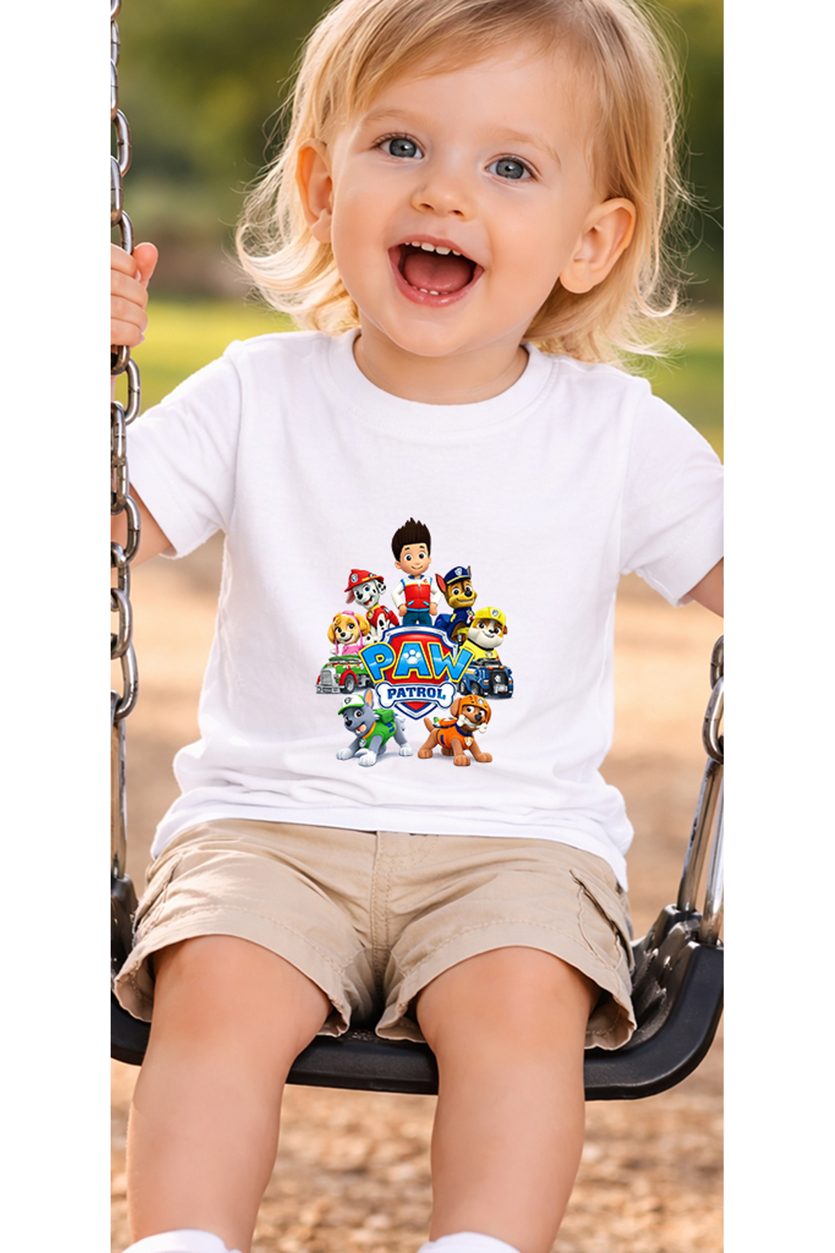 petite pati Beyaz Pawaptrolgroupround Bebek Tişört %100 Pamuk Penye Çocuk Tshirt Baskılı fotoğrafı 3 (önizleme)