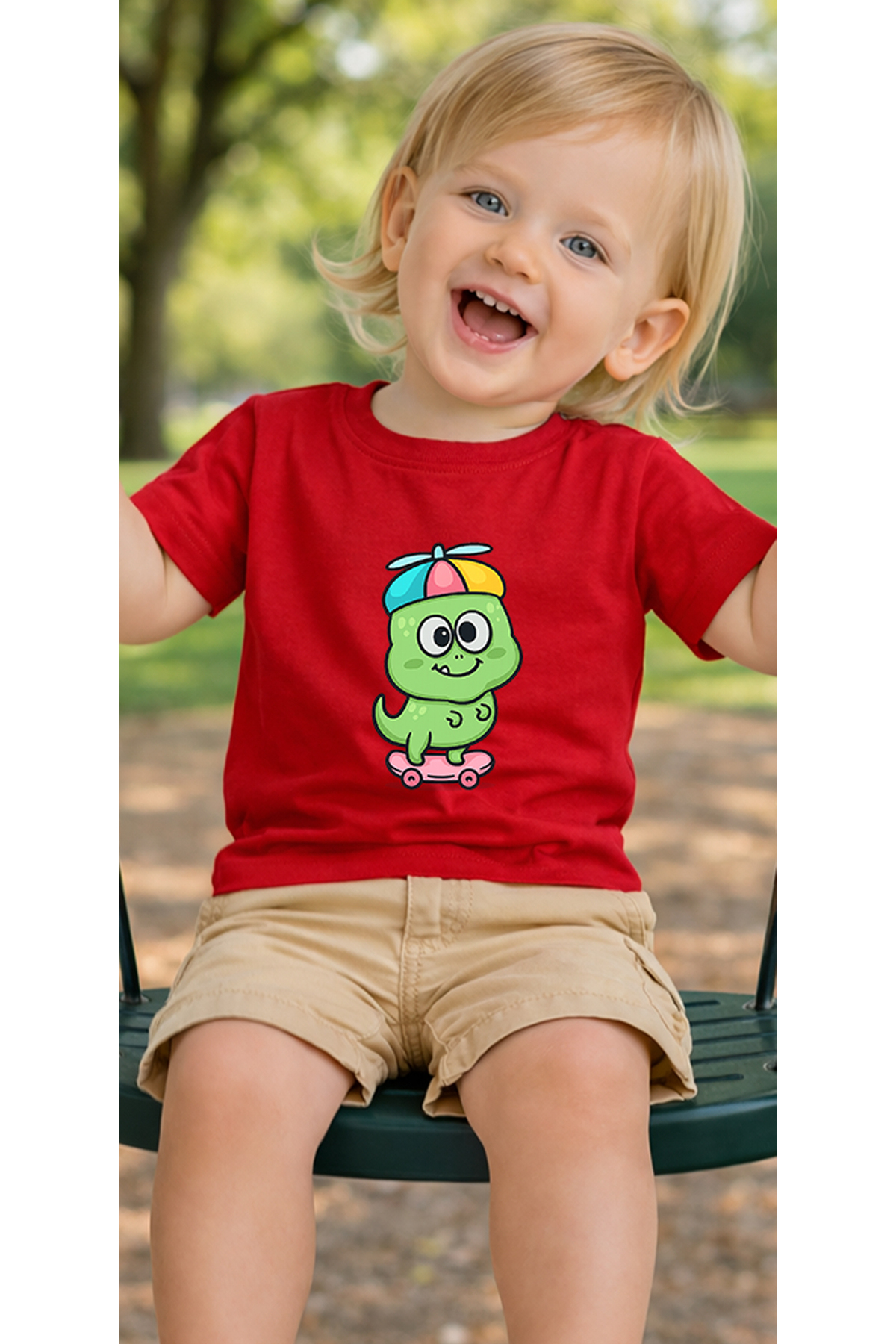 petite pati Kırmızı Skatecute Bebek Tişört %100 Pamuk Penye Çocuk Tshirt Baskılı fotoğrafı 3 (önizleme)