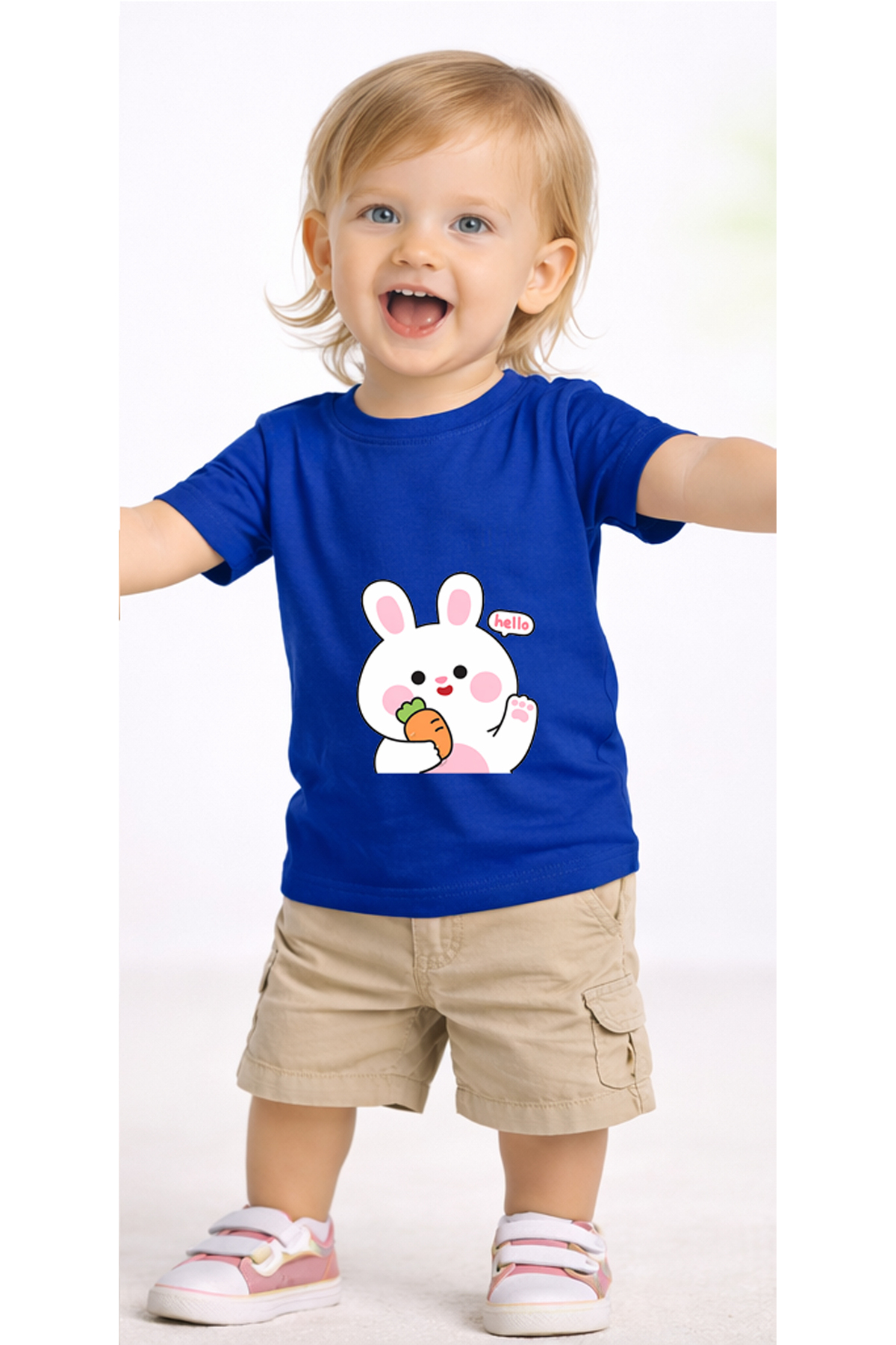 petite pati Mavi Hellobunny Bebek Tişört %100 Pamuk Penye Çocuk Tshirt Baskılı fotoğrafı 2 (önizleme)