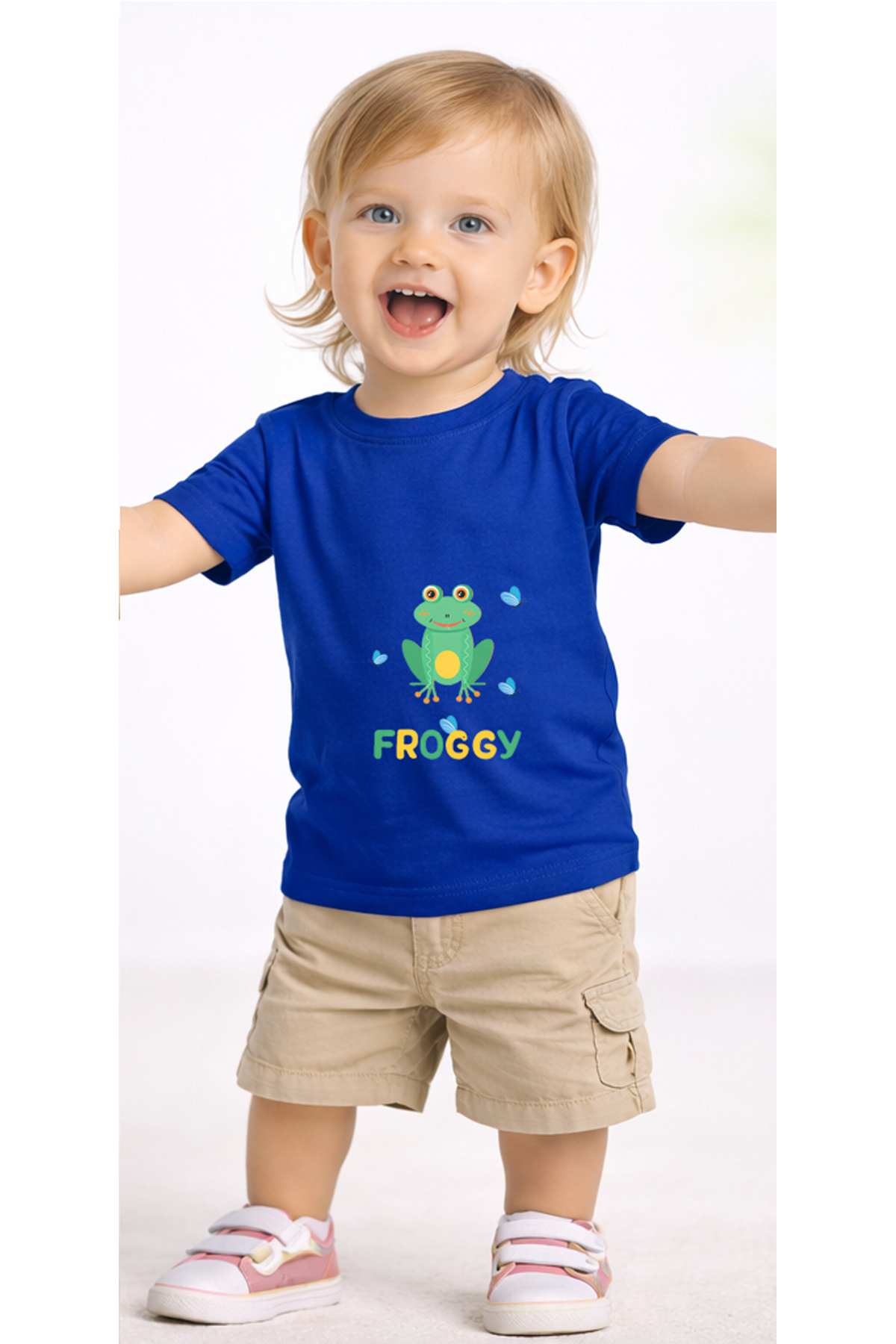 petite pati Mavi Froggy Bebek Tişört %100 Pamuk Penye Çocuk Tshirt Baskılı fotoğrafı 2 (önizleme)