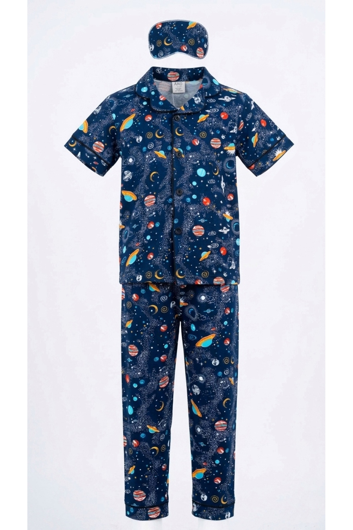 Enie Erkek Çocuk Pamuklu Uzay Desenli Yazlık Göz Bantlı Pijama Takımı fotoğrafı 5 (önizleme)