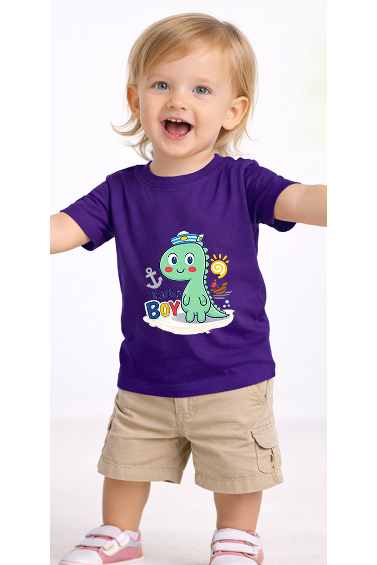 petite pati Mor Sailordino Bebek Tişört %100 Pamuk Penye Çocuk Tshirt Baskılı fotoğrafı 2 (önizleme)