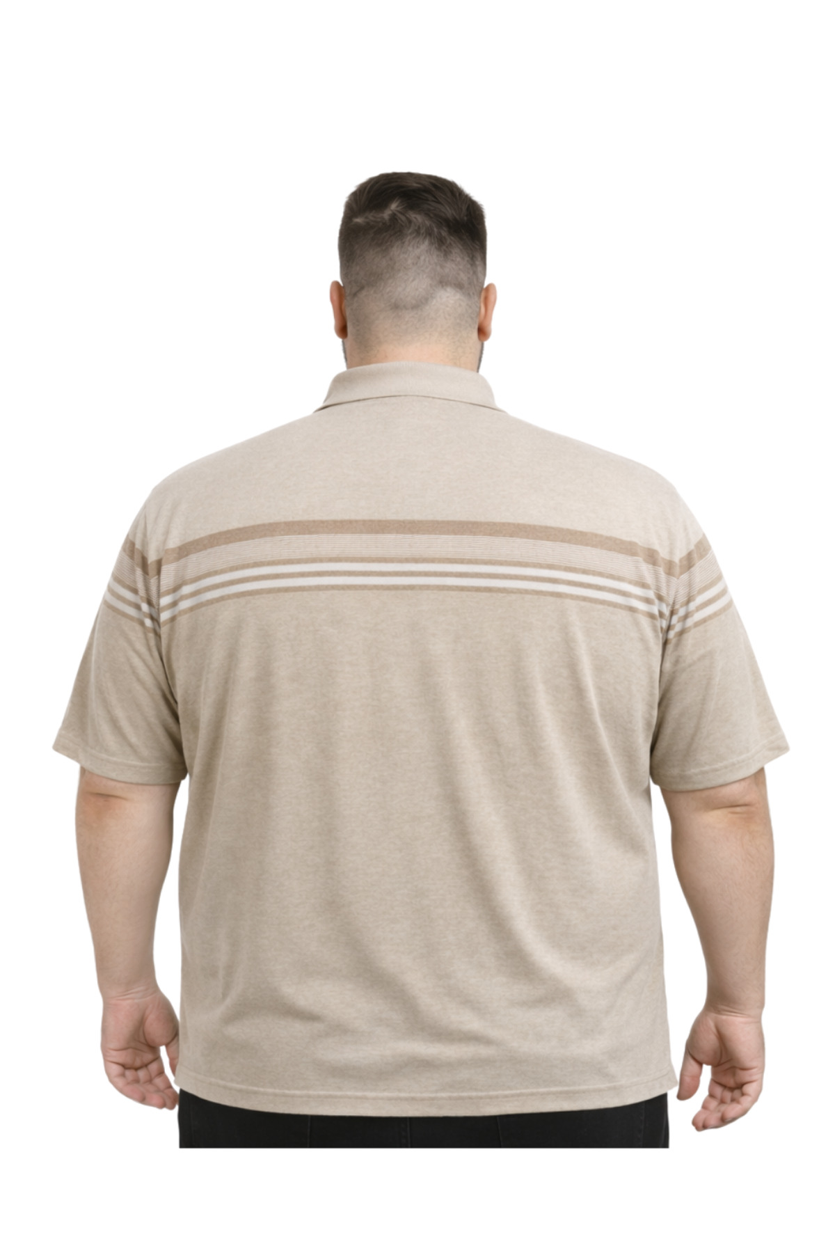 BattalModa Erkek Büyük Beden Melanj Bej Polo Yaka Kısa Kollu Block Tişört 5XL-6XL-7XL-8XL görsel 2