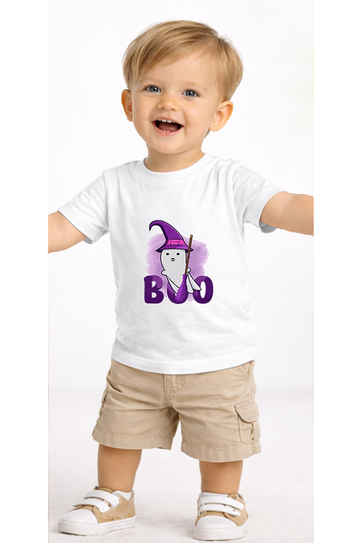 petite pati Beyaz Booghost Bebek Tişört %100 Pamuk Penye Çocuk Tshirt Baskılı fotoğrafı 2 (önizleme)