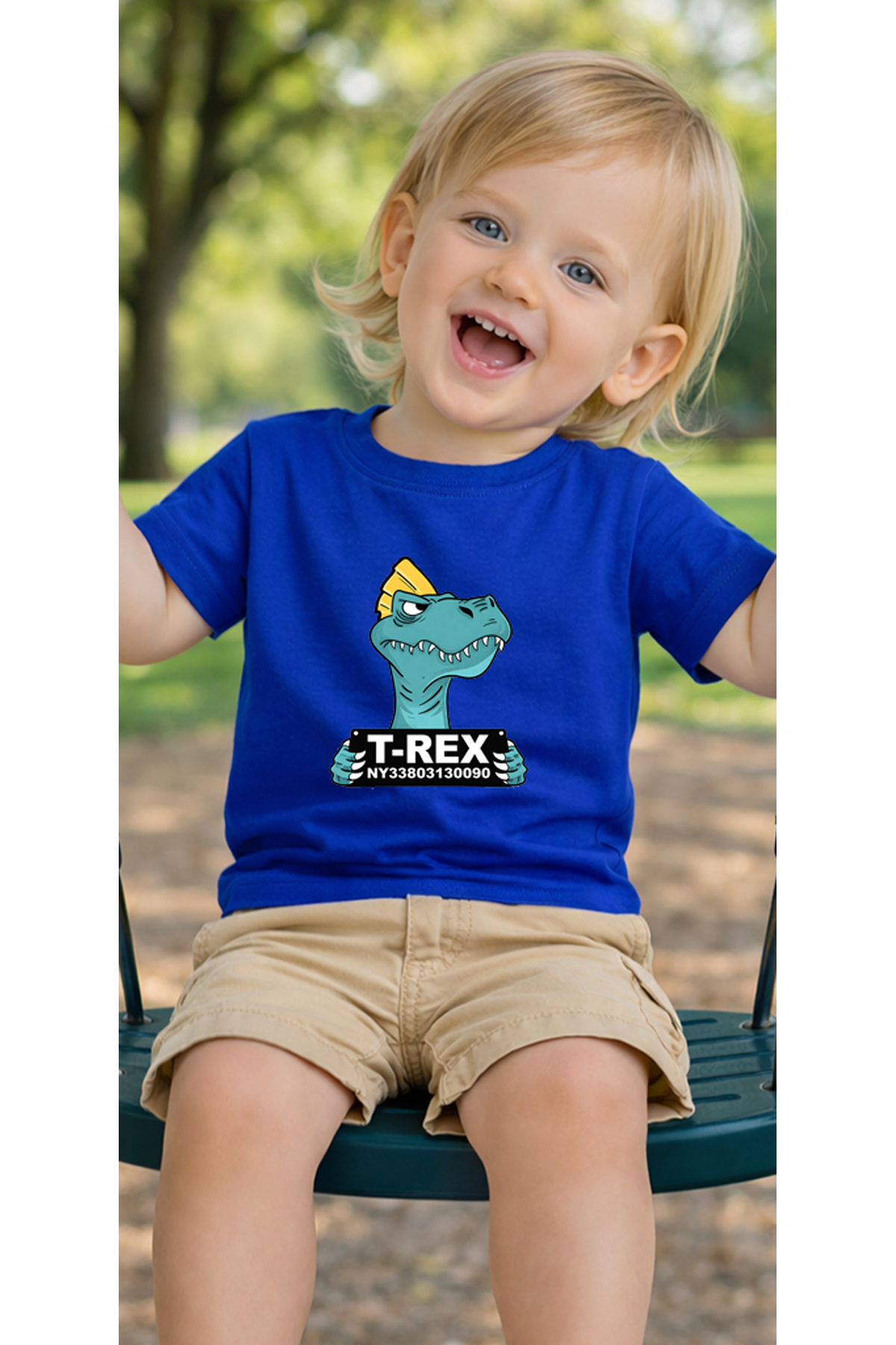 petite pati Mavi Wantedtrex Bebek Tişört %100 Pamuk Penye Çocuk Tshirt Baskılı fotoğrafı 3 (önizleme)