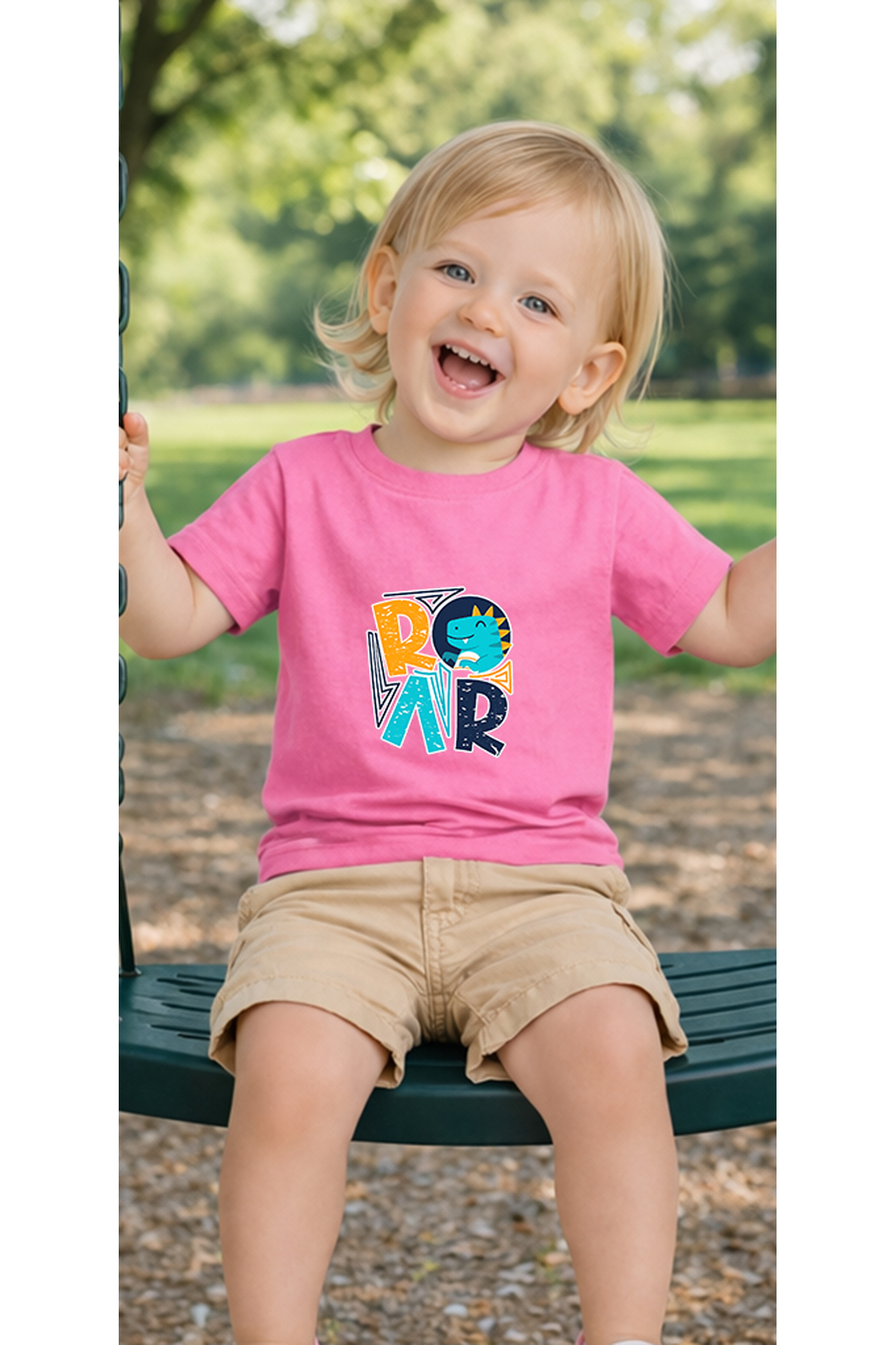 petite pati Pembe Roar Bebek Tişört %100 Pamuk Penye Çocuk Tshirt Baskılı fotoğrafı 3 (önizleme)