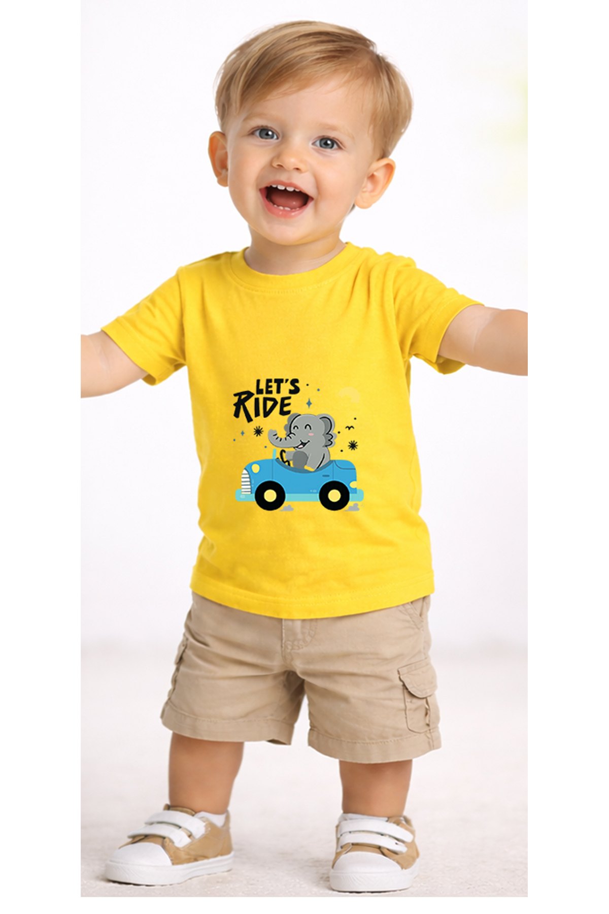 petite pati Sarı Letsride Bebek Tişört %100 Pamuk Penye Çocuk Tshirt Baskılı fotoğrafı 2 (önizleme)