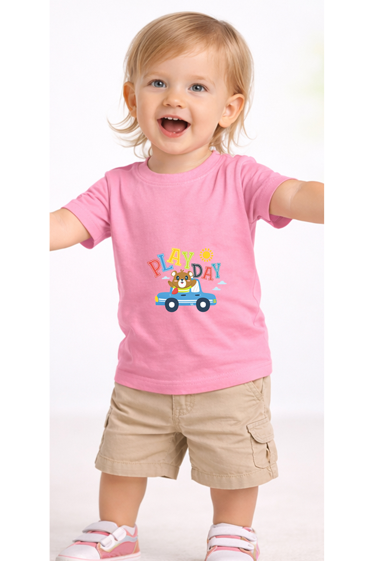 petite pati Pembe Playtimecat Bebek Tişört %100 Pamuk Penye Çocuk Tshirt Baskılı fotoğrafı 2 (önizleme)