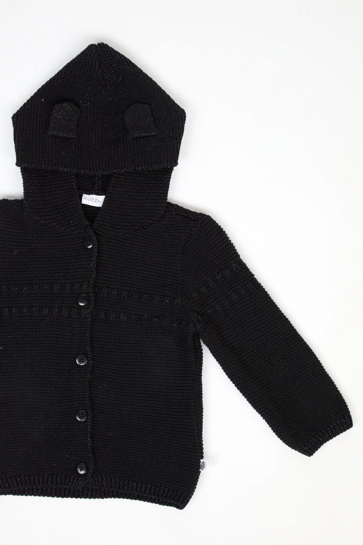 KUEZA KIDS Kız Bebek & Çocuk Simli Kapüşonlu Kulak Detaylı Triko Hırka fotoğrafı 3 (önizleme)