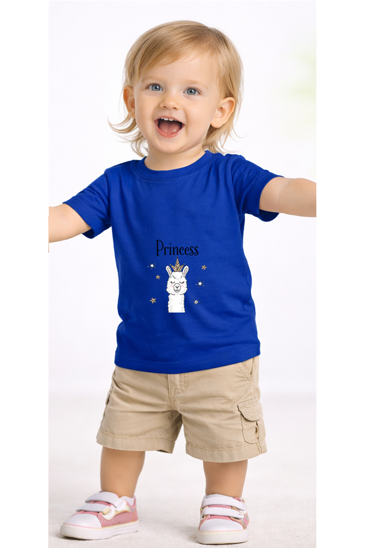petite pati Mavi Princesslama Bebek Tişört %100 Pamuk Penye Çocuk Tshirt Baskılı fotoğrafı 2 (önizleme)