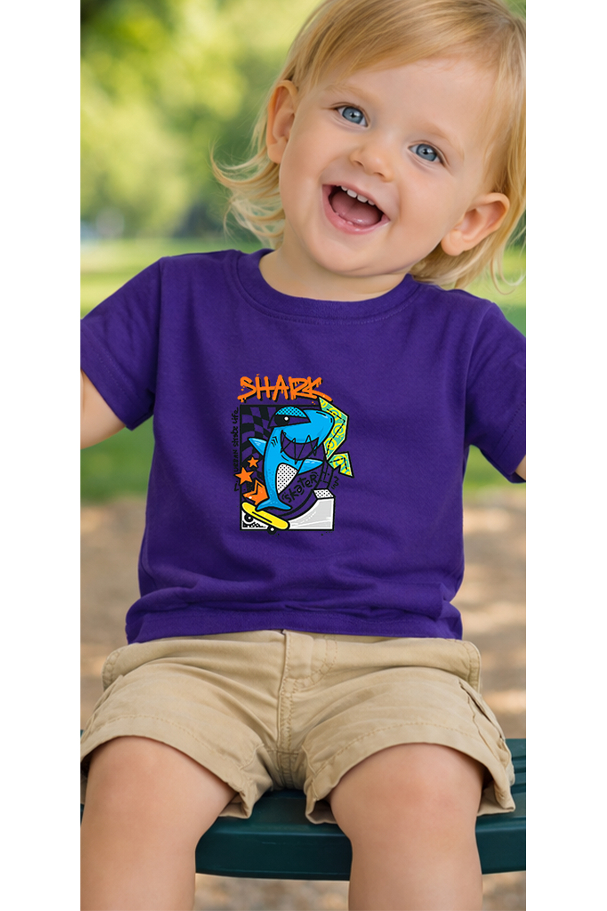 petite pati Mor Sharkskate Bebek Tişört %100 Pamuk Penye Çocuk Tshirt Baskılı fotoğrafı 3 (önizleme)