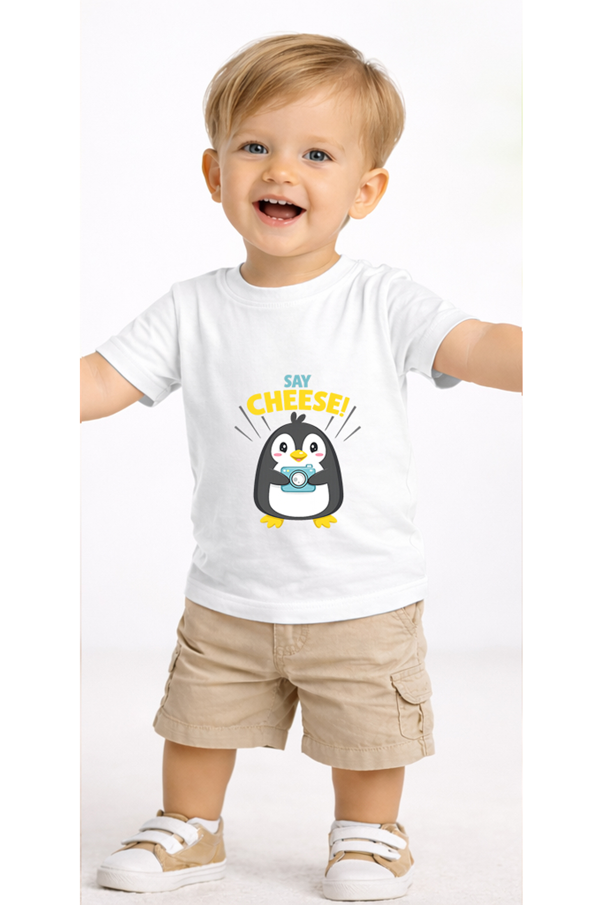 petite pati Beyaz Cheesepengu Bebek Tişört %100 Pamuk Penye Çocuk Tshirt Baskılı fotoğrafı 2 (önizleme)