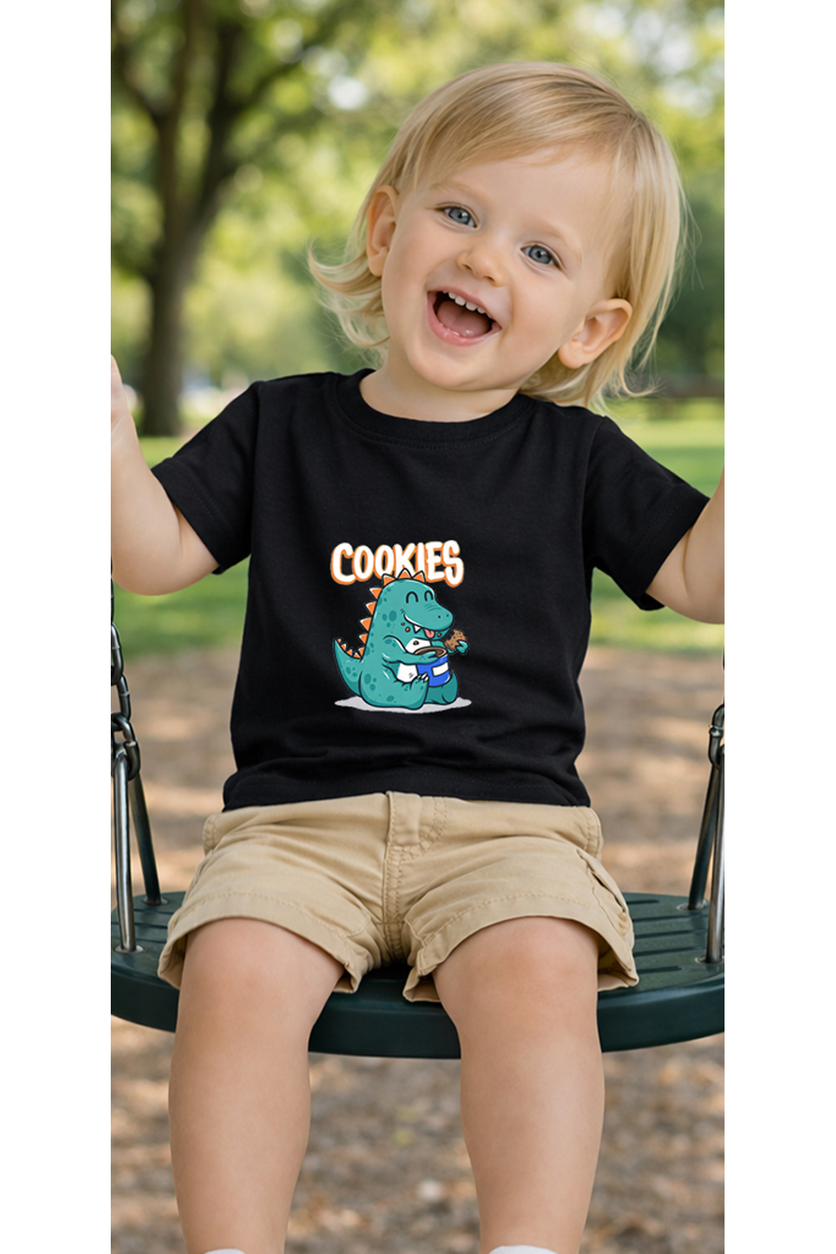 petite pati Siyah Cookiedino Bebek Tişört %100 Pamuk Penye Çocuk Tshirt Baskılı fotoğrafı 3 (önizleme)