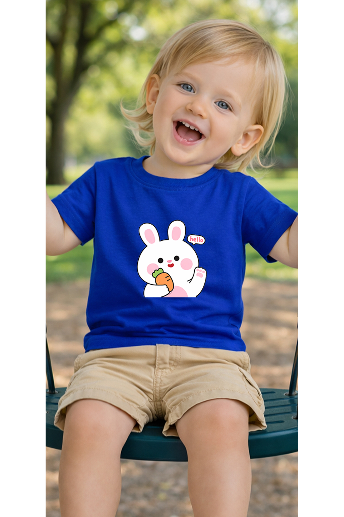 petite pati Mavi Hellobunny Bebek Tişört %100 Pamuk Penye Çocuk Tshirt Baskılı fotoğrafı 3 (önizleme)