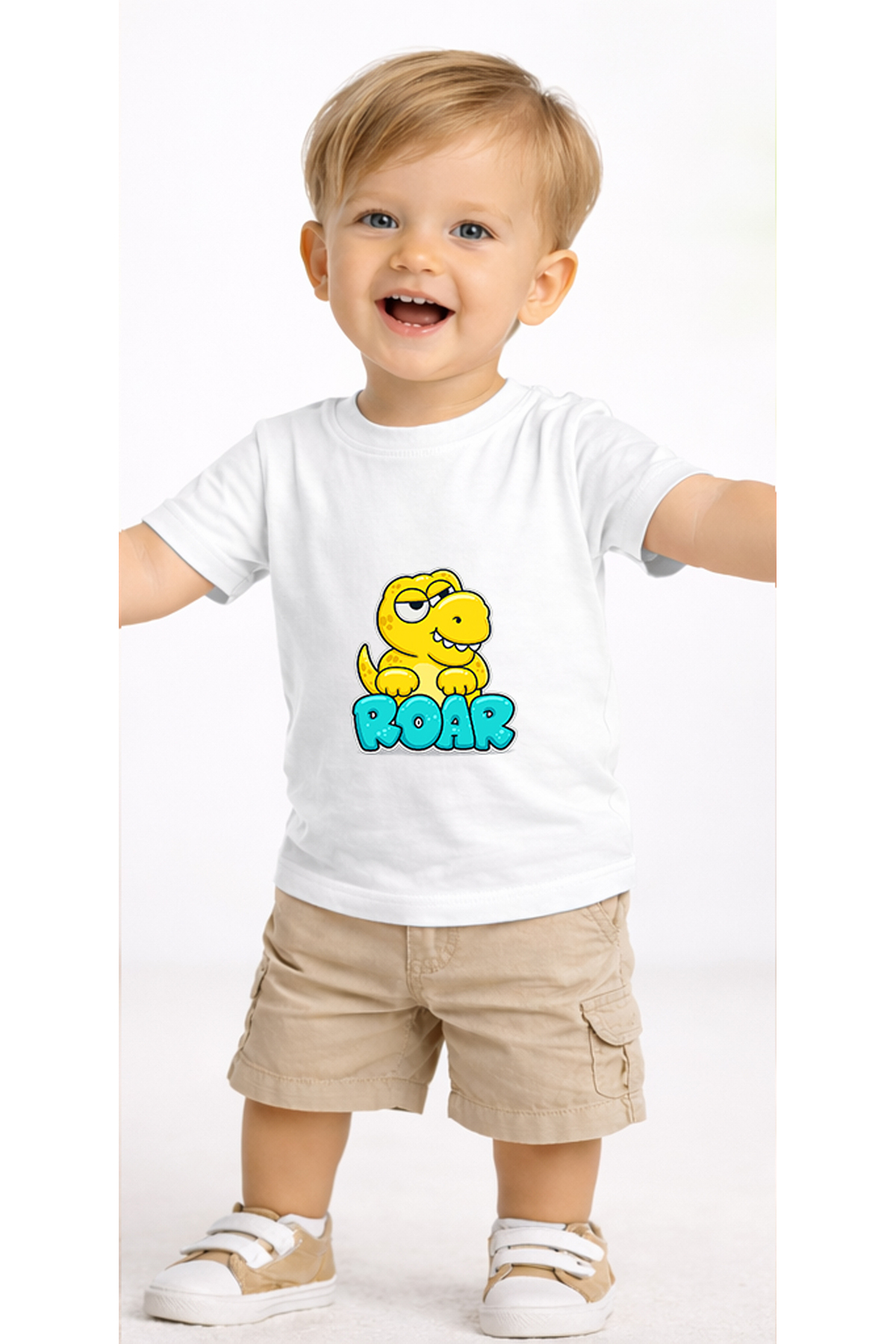 petite pati Beyaz Dinoroar Bebek Tişört %100 Pamuk Penye Çocuk Tshirt Baskılı fotoğrafı 2 (önizleme)