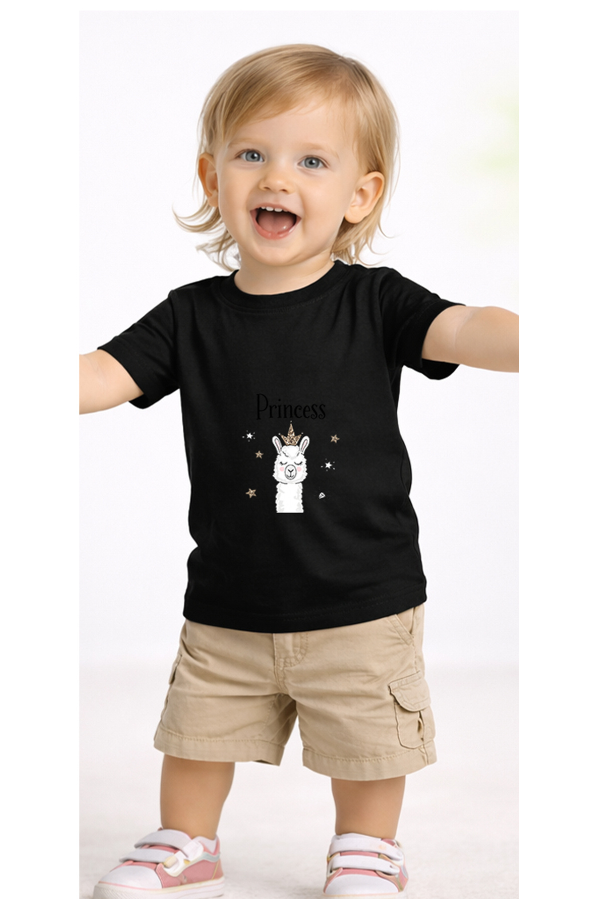 petite pati Siyah Princesslama Bebek Tişört %100 Pamuk Penye Çocuk Tshirt Baskılı fotoğrafı 2 (önizleme)